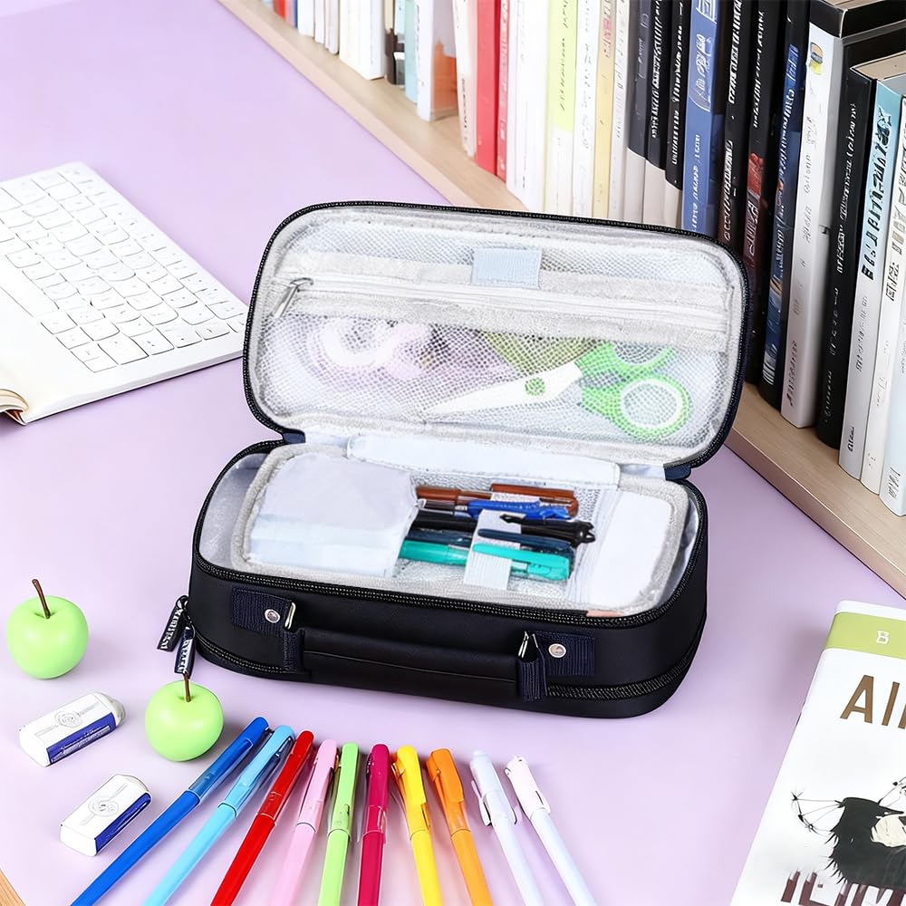 Stray 3 Fächer Federmäppchen, SKZ Schwarz Große Kapazität Mäppchen, Schreibwaren Organizer mit Griffe für Schule und Büro, Stay Kpop Merch Geschenke - Image 5