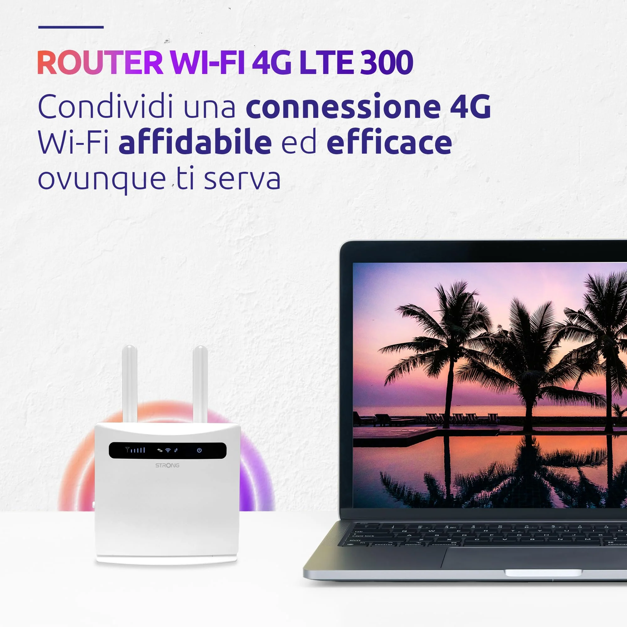STRONG - 4G LTE Router 300 - Mobiler Hotspot - Bis zu 150 Mbps 4G/300 Mbps WLAN - 4 LAN-Anschlüsse - Für alle SIM-Karten geeignet - Abnehmbare Antennen - Einfache Installation - weiß - Image 2