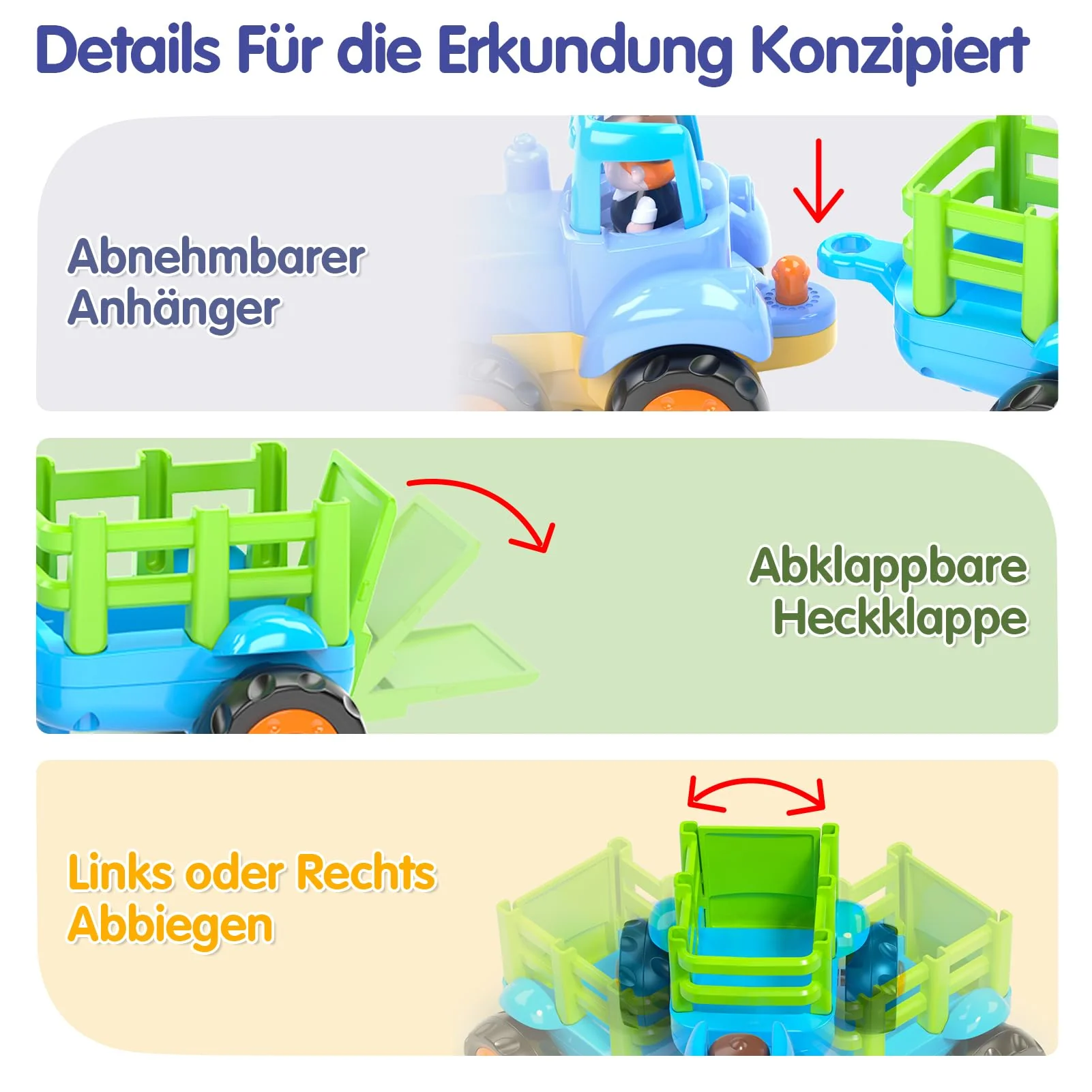 SunnyPal Spielzeug ab 1 Jahr Junge Mädchen Geschenke - 4 STK. Auto ab 2 Jahre Jungen, 4WD Reibungsauto Spielzeug Lastwagen Kinder, Baby Bagger Traktor Kipplaster Betonmischer - Image 4