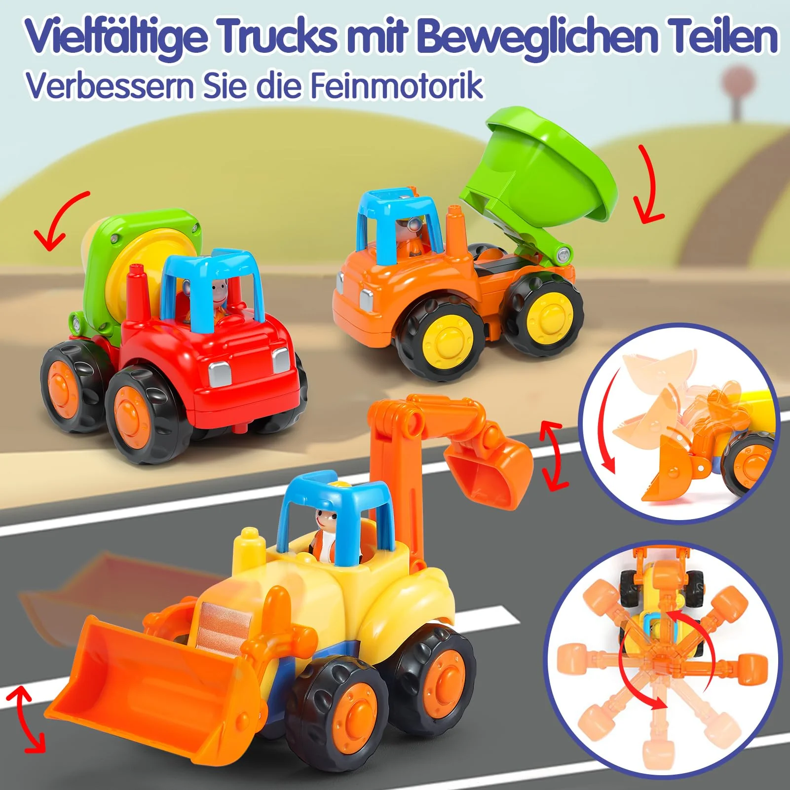 SunnyPal Spielzeug ab 1 Jahr Junge Mädchen Geschenke - 4 STK. Auto ab 2 Jahre Jungen, 4WD Reibungsauto Spielzeug Lastwagen Kinder, Baby Bagger Traktor Kipplaster Betonmischer - Image 5