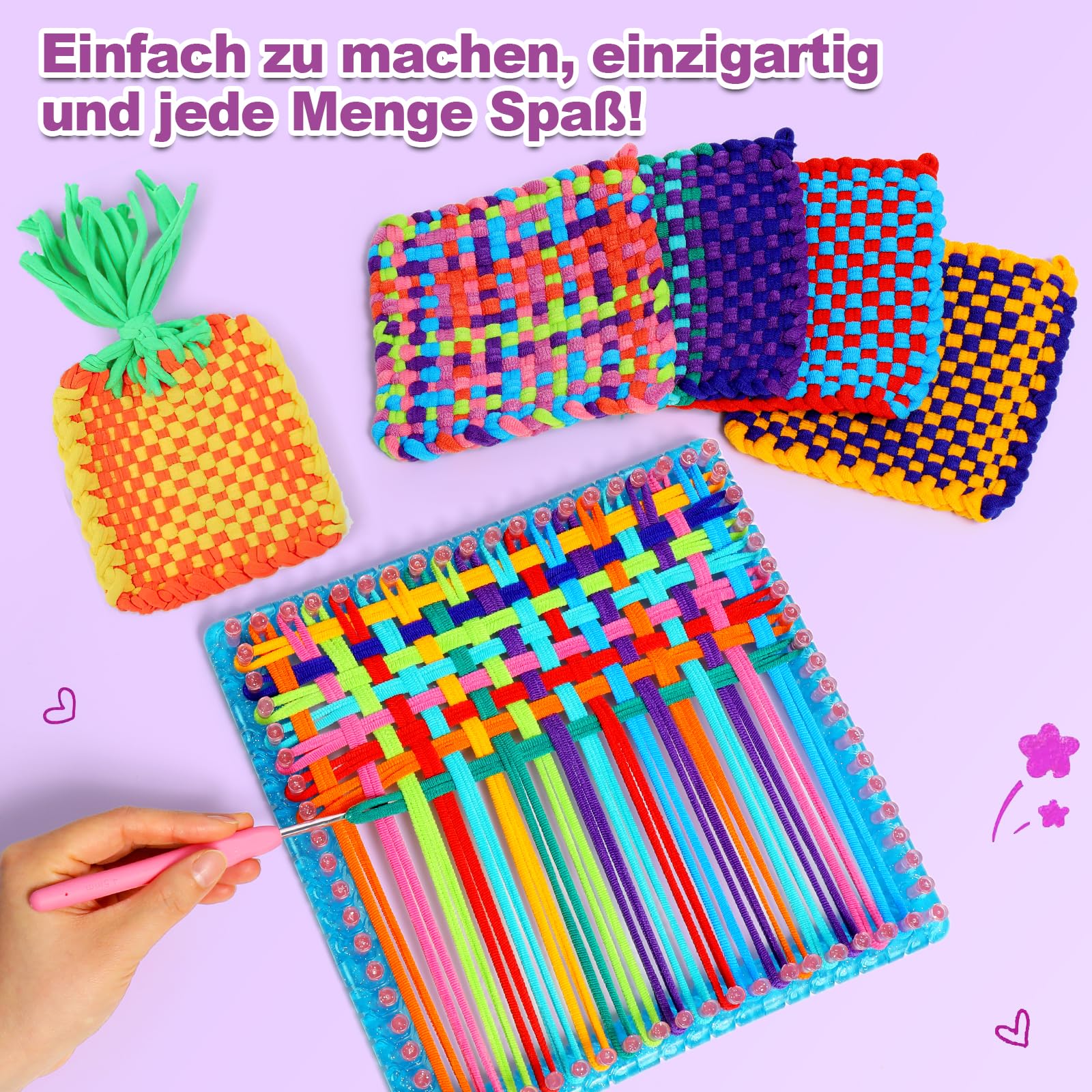 Sunrad 2-in-1 Freundschaftsarmband Selber Machen,Webstuhl-Set Spielzeug,Kunst und Handwerk für Kinder Alter 7 8 9 10 11 12 Jahre,DIY-Armband- und Untersetzer-Bastelset,Handwerk für Mädchen,Geschenk - Image 8
