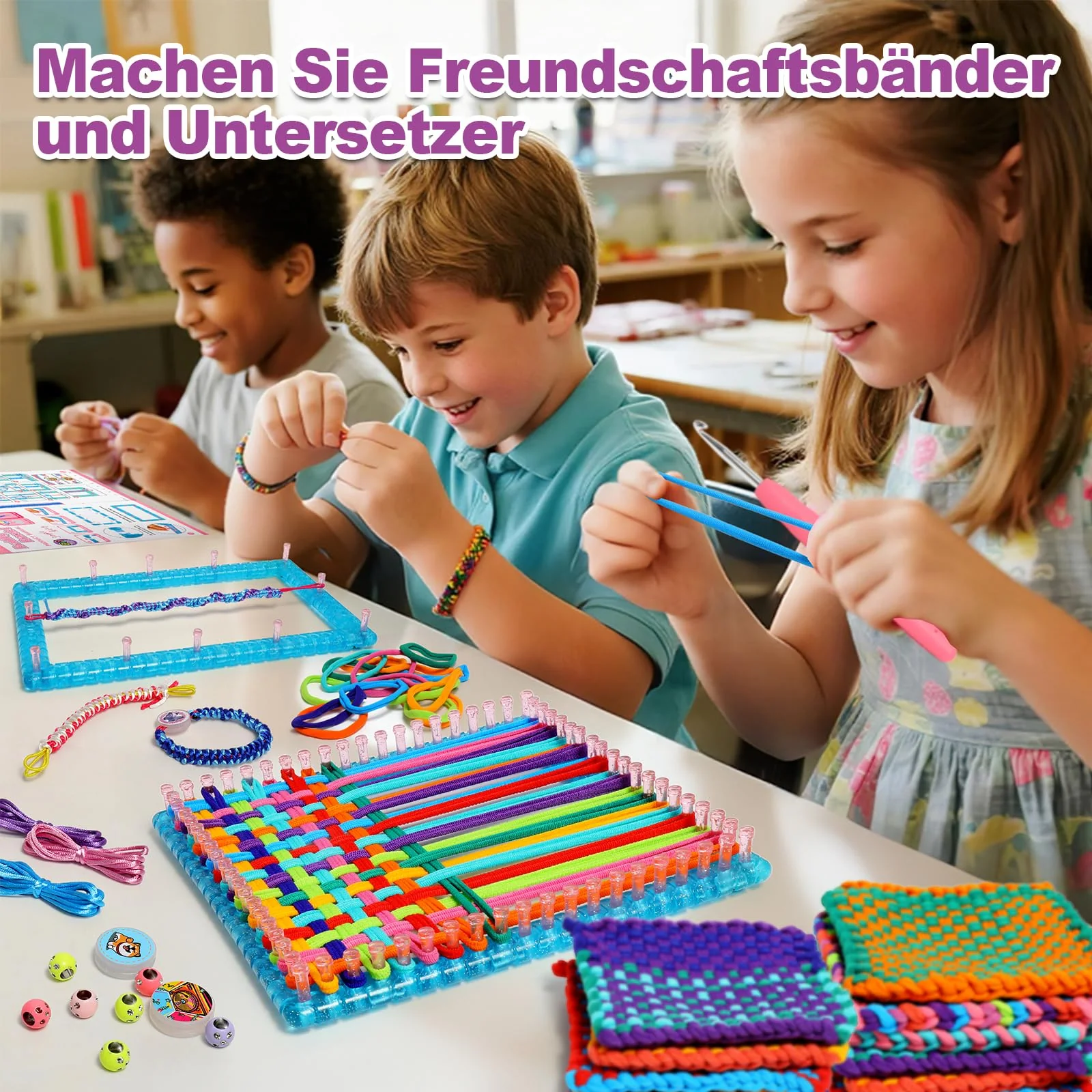 Sunrad 2-in-1 Freundschaftsarmband Selber Machen,Webstuhl-Set Spielzeug,Kunst und Handwerk für Kinder Alter 7 8 9 10 11 12 Jahre,DIY-Armband- und Untersetzer-Bastelset,Handwerk für Mädchen,Geschenk - Image 9