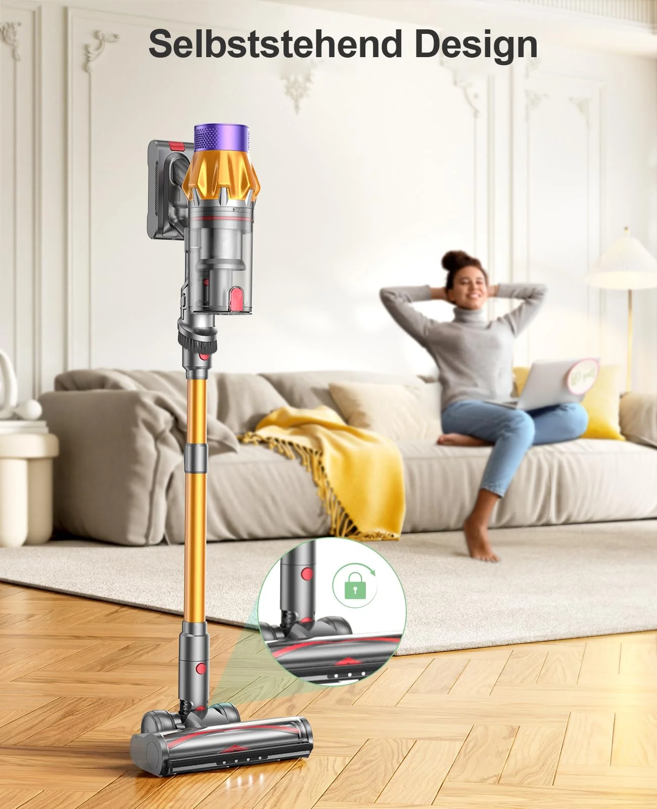SunSare Akku Staubsauger 550W/45000Pa/60Min, Staubsauger Kabellos mit Smart Display und Ladestation, Leichter Antiverwicklung Akkusauger, Super Leise akkustaubsauger für Hartböden Teppiche Tierhaare - Image 5