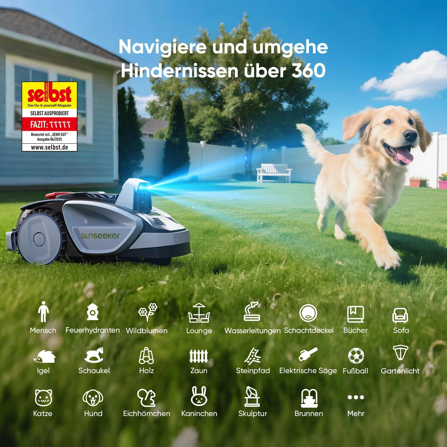Sunseeker V3 Mähroboter ohne Begrenzungskabel 600 m², Vision AI Doppel-Auge, 42% Steigung, App-Steuerung, Rasenmäher mit EIN-klick-Mähen - Image 3