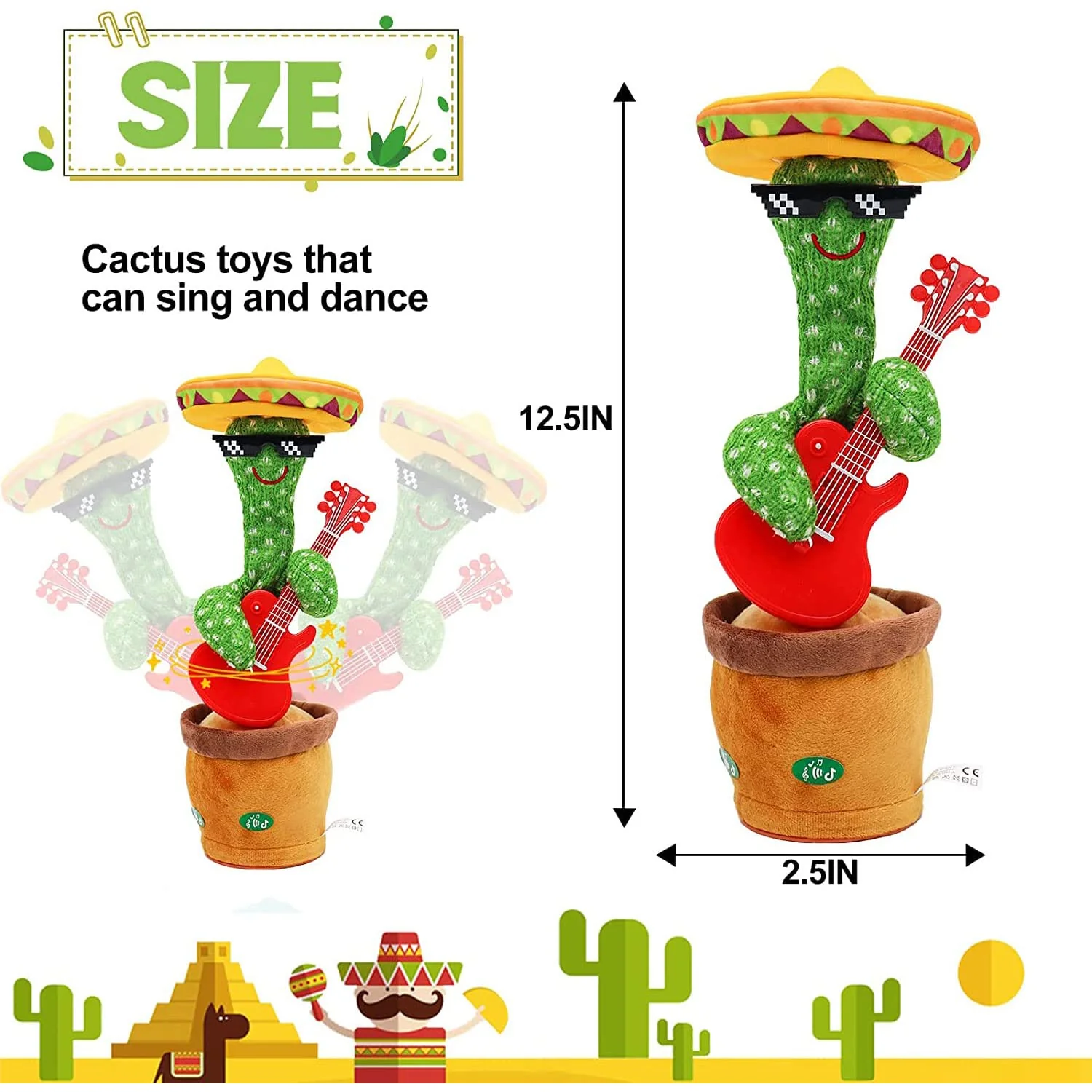 Sunshine smile Sprechender Kaktus,Singender Kaktus,Nachsprechender kaktu,Dancing Cactus,Aufnehmen Lernen zu Sprechen Plüsch - Image 7