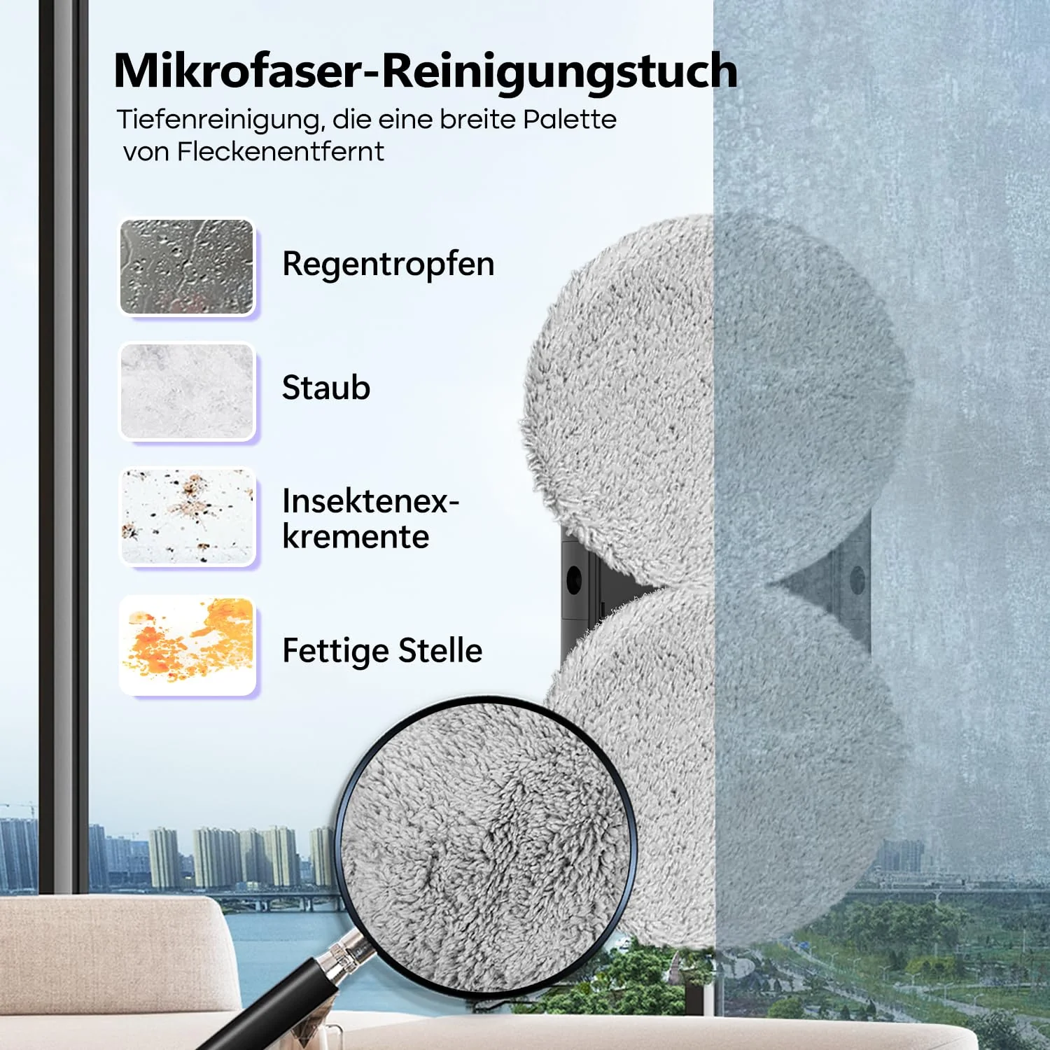 SUNSMAI Dual Side Spray Fensterputzroboter, Anti-verstopfungsfreie Elektrisch Automatischer Fensterroboter mit Wassersprühfunktion,3800pa Starke Anti-Drop Automatischer Fensterputzer,12 Tücher - Image 7