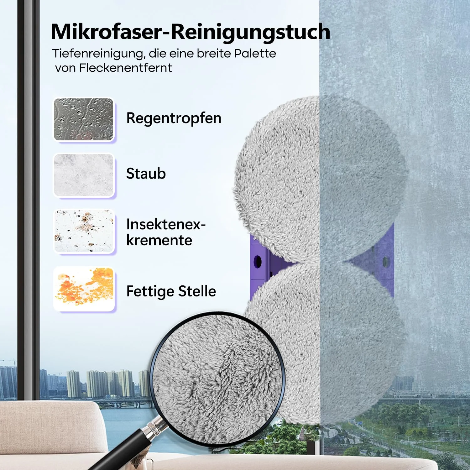 SUNSMAI Dual Side Spray Fensterputzroboter, Anti-verstopfungsfreie Elektrisch Automatischer Fensterroboter mit Wassersprühfunktion,3800pa Starke Anti-Drop Automatischer Fensterputzer,12 Tücher (Lila) - Image 2