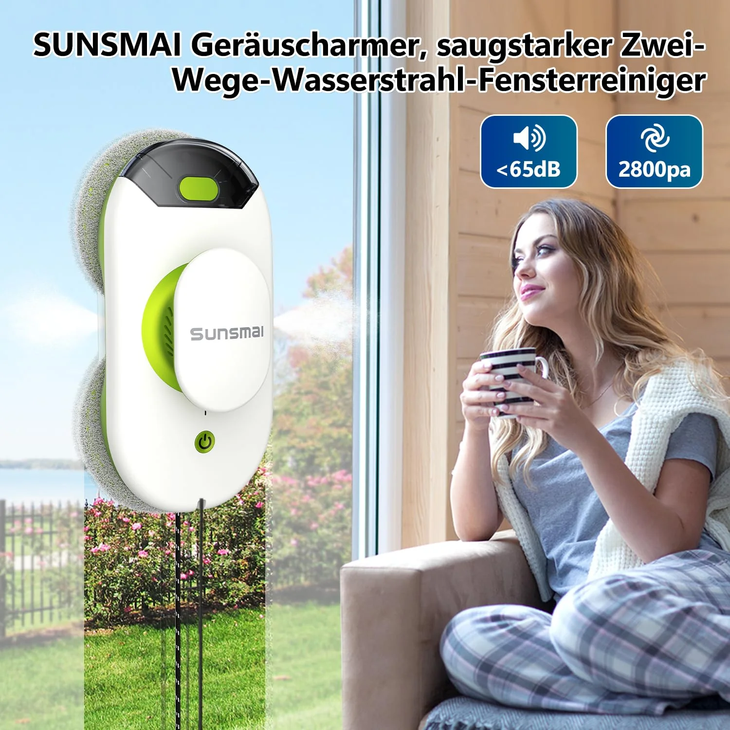 SUNSMAI S60-1A Mini Green Dual Side Spray Fensterputzroboter, Anti-verstopfungsfreie Elektrisch Automatischer Fensterroboter mit Wassersprühfunktion,3800pa Starke Anti-Drop Fensterputzer - Image 6