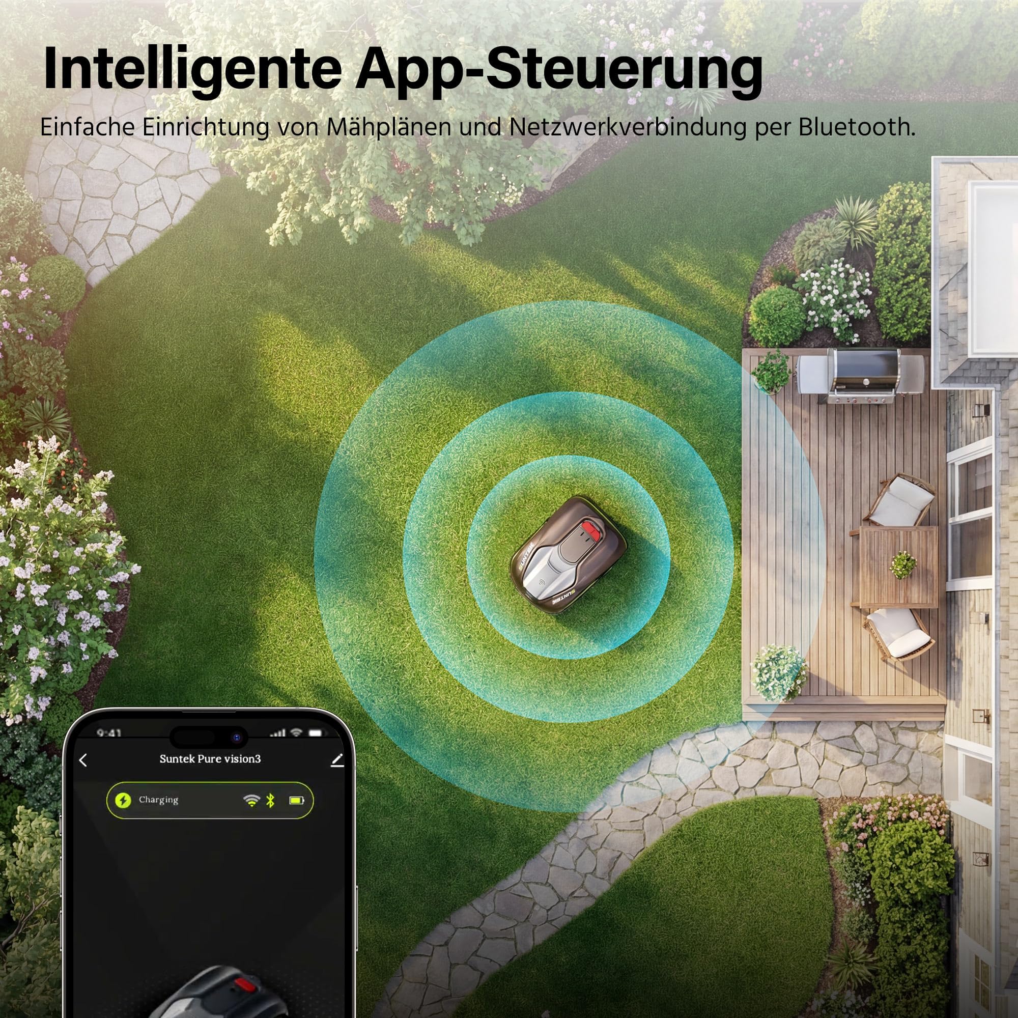 SUNTEK SRM2025 Mähroboter ohne Begrenzungskabel, KI Pure Vision Rasenmäher Roboter für 250 m² mit automatischer Kartierung, 35% Steigung, Wasserdichtigkeit IPX5, Automatische Kartierung, APP-Steuerung - Image 5
