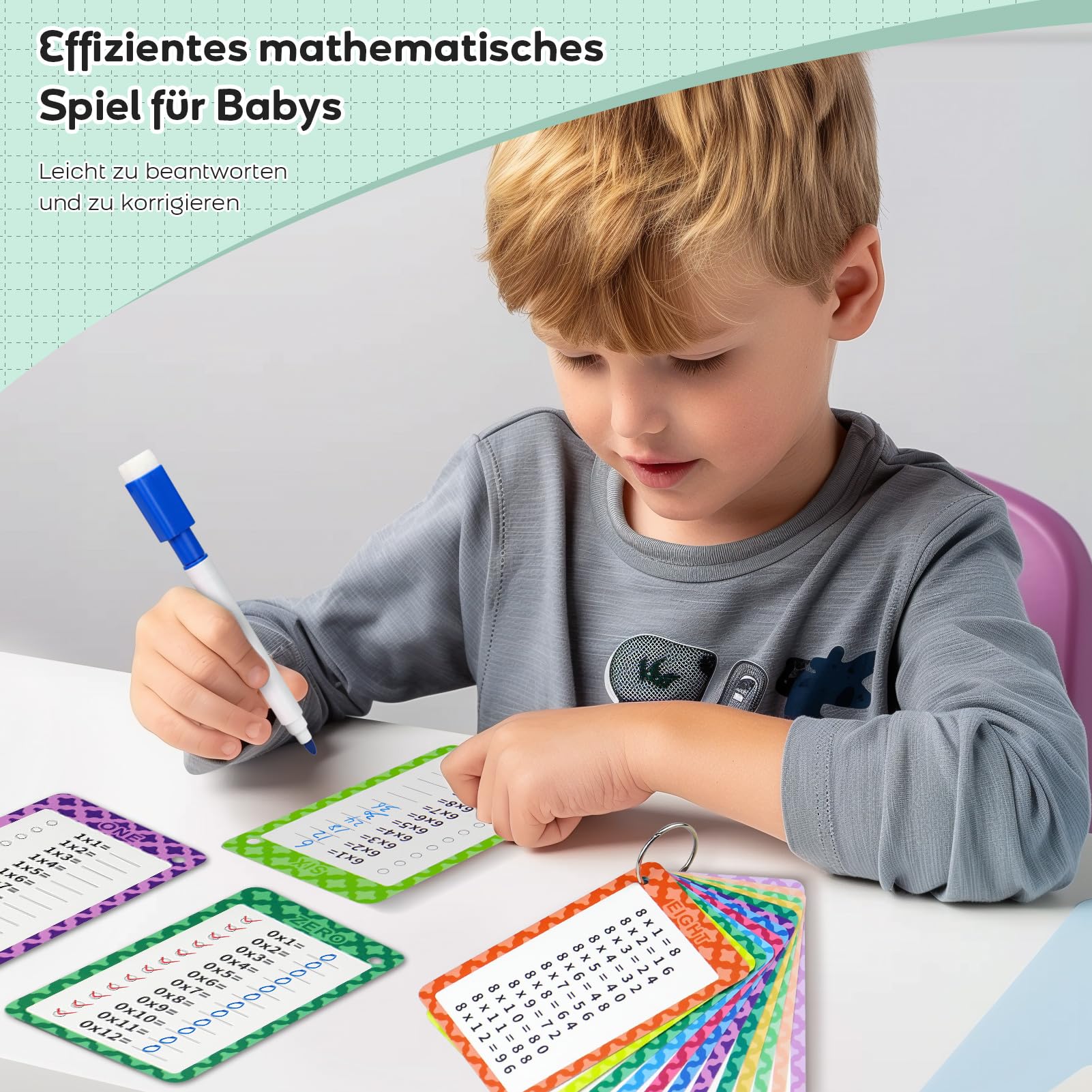 Suofuolef 1x1 Lernkarten, Einmaleins Tabelle mit 13 x Übungsblättern, Rechenhilfe Trocken Abwischbar Ohne zu Schmieren und Ohne Farbrückstände - Image 4