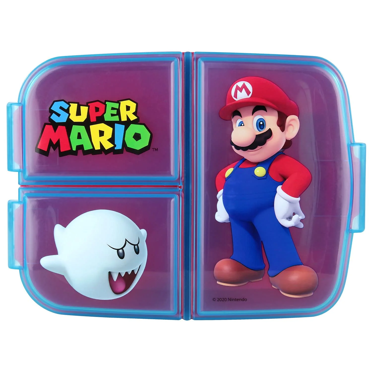 Super Mario Brotdose Kinder - Lunchbox mit 3 Fächern und Clip-Verschlüssen, Bento Snackbox aus Kunststoff bpa-frei - Vesperdose für Kindergarten & Schule, robust und leicht zu reinigen