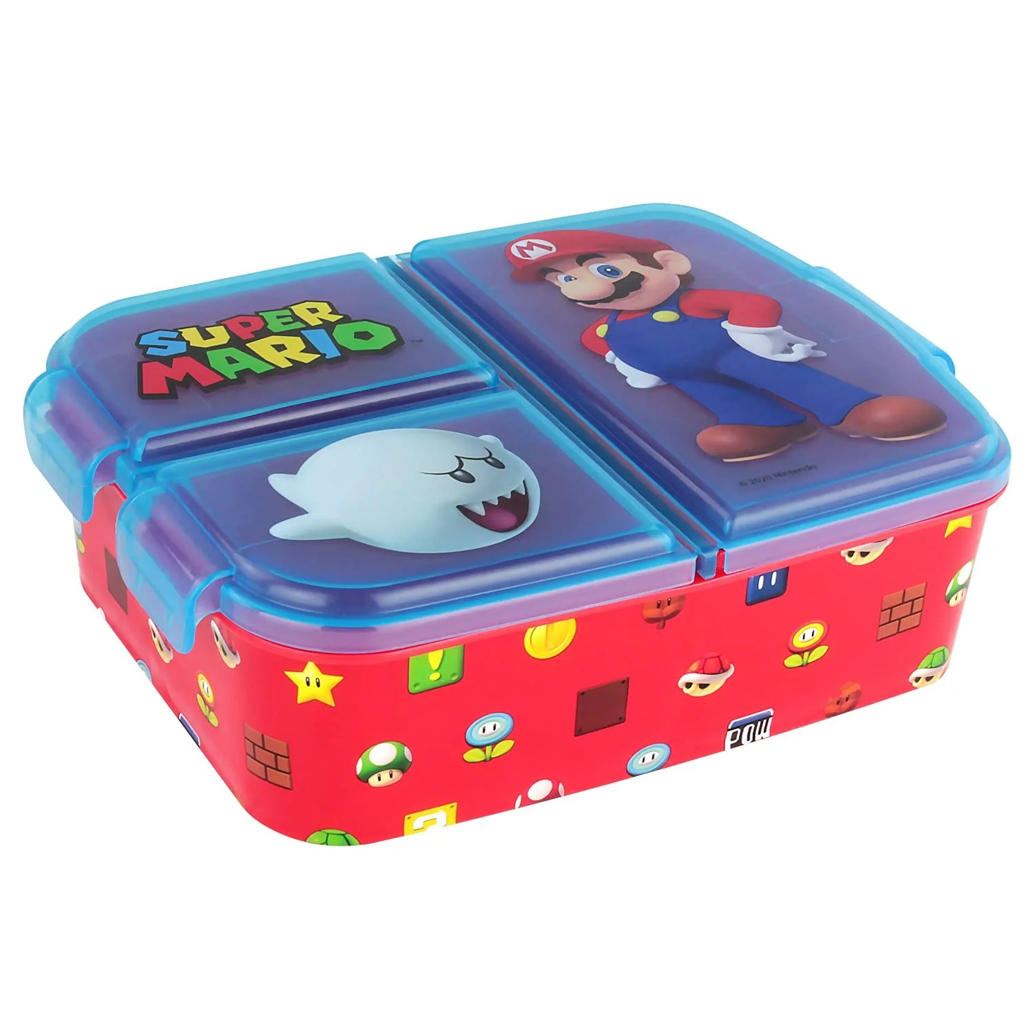 Super Mario Brotdose Kinder - Lunchbox mit 3 Fächern und Clip-Verschlüssen, Bento Snackbox aus Kunststoff bpa-frei - Vesperdose für Kindergarten & Schule, robust und leicht zu reinigen - Image 4