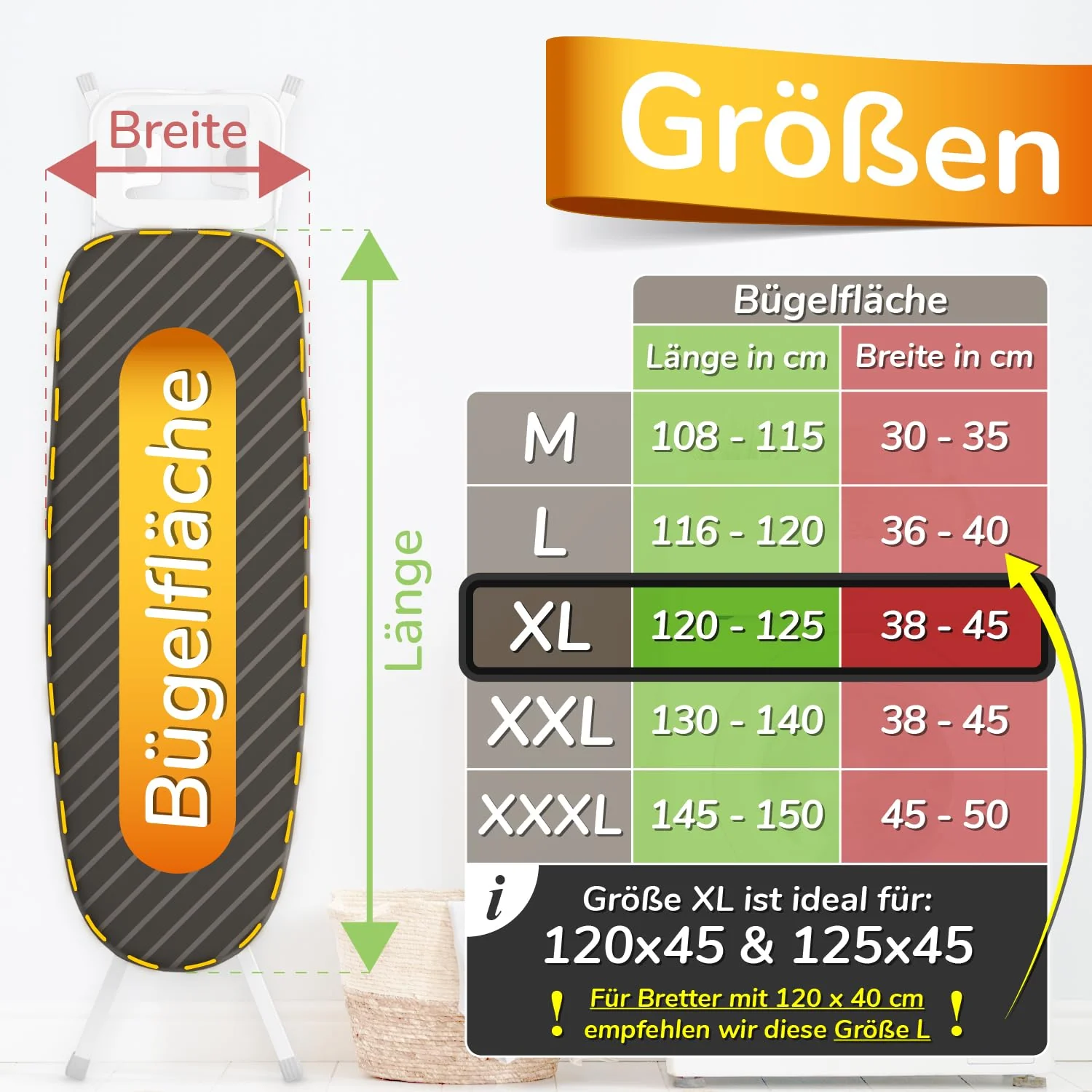 Super Soft 5 Schichten Turbo-Bügelbrettbezug 120x45, Made in Germany, ÖKOTEX Baumwoll-Polsterung, schneller mit Thermoreflexion, 5 Größen, EasyFit+Spanner, XL Fläche 120-125x38-45cm - Image 6