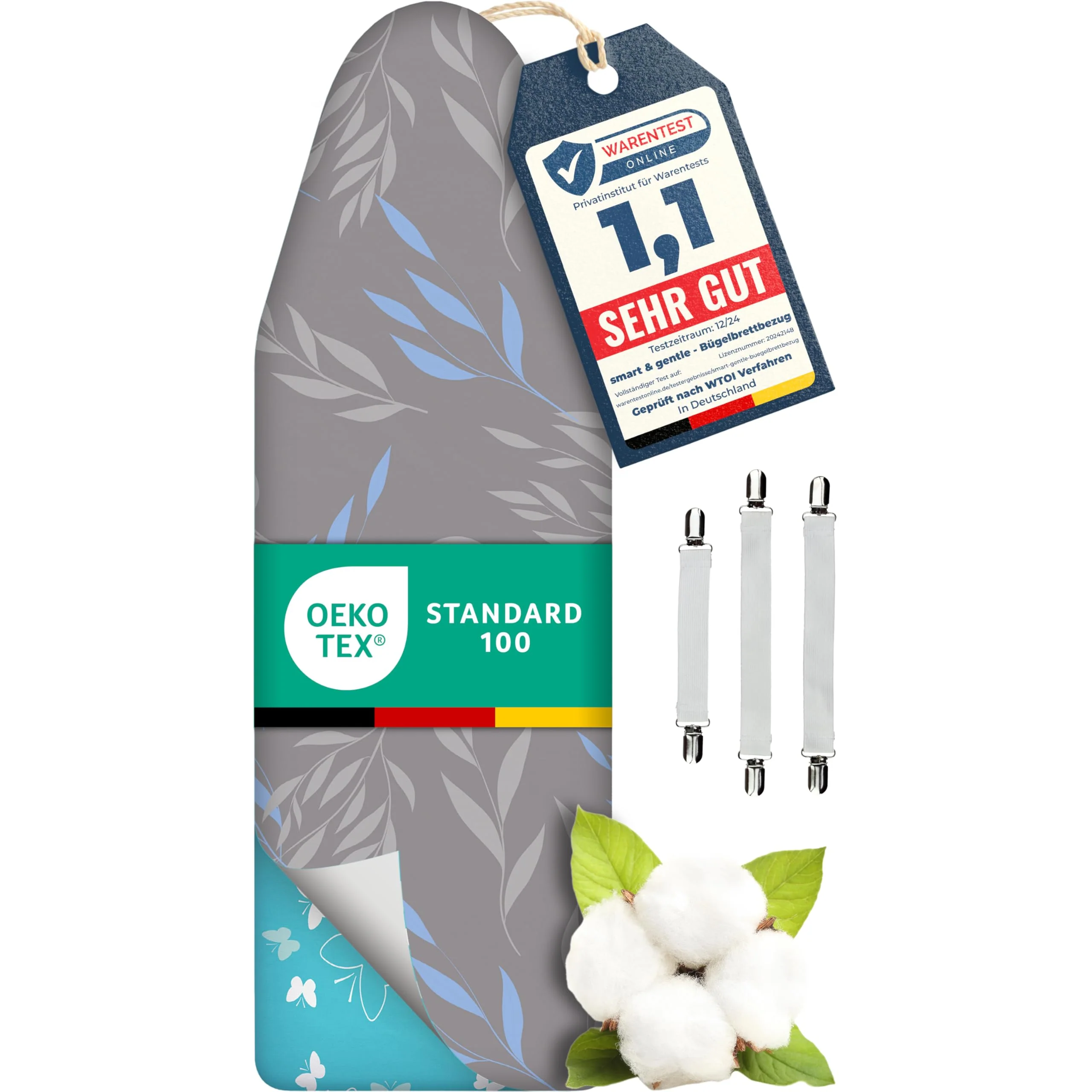 Super Soft 5 Schichten Turbo-Bügelbrettbezug 120x45, Made in Germany, ÖKOTEX Baumwoll-Polsterung, schneller mit Thermoreflexion, 5 Größen, EasyFit+Spanner, XL Fläche 120-125x38-45cm - Image 8