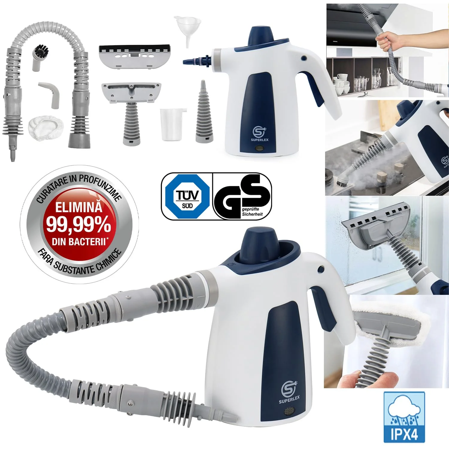 Superlex 10-in-1 Dampfreiniger Handgerät für die Reinigung, Tragbarer Handdampfreiniger 3,5 bar Dampfdruck, Hochdruckreiniger für Teppiche, Vorhänge, Küche Steam Cleaner - Image 2