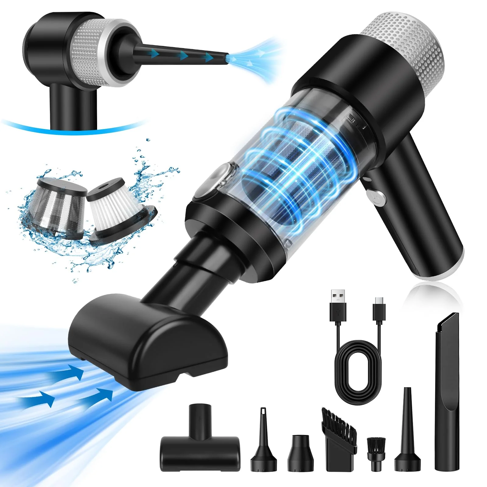 Suprbee Mini Autostaubsauger, 15000PA 4 in 1 Akku Staubsauger & Staubabsauger & Luftgebläse & Handpumpe, Tragbarer Nass und Trockenhandstaubsauger für Auto, Haus, Küche, Tierhaare - Image 5