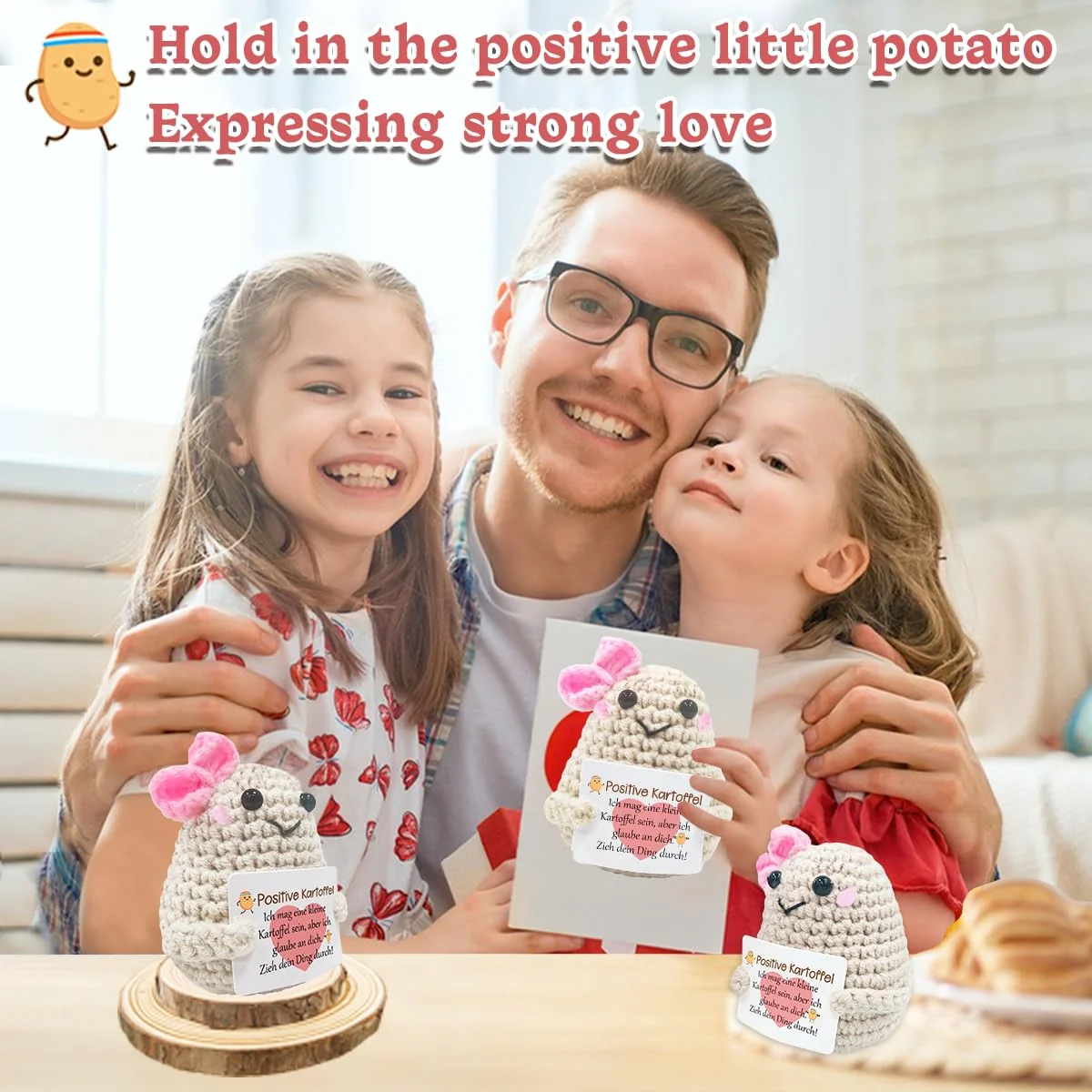 SupreLuck Glücksbringer Positive Kartoffel Pocket Hug Geschenk, Beste Freundin Geschenke für Freundin Kleine Geschenke für Frauen, Creative Knitted Wool Potato Doll mit Positiver Energiekarte - Image 3