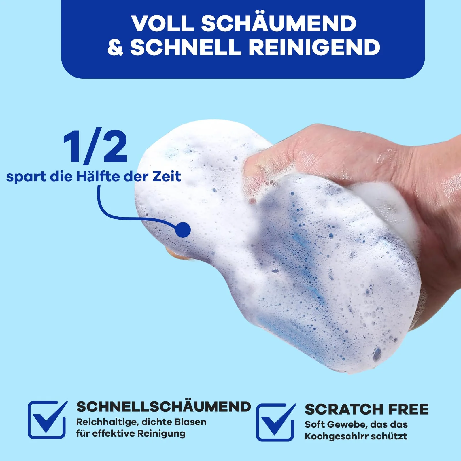 Surfela 6 Stück Spülschwamm Groß Putzschwamm Küchenschwamm Waschbar, 15×9×2cm Schwämme Küche, Spülschwamm Nachhaltig Mikrofaser Doppelseitenschwämme Topfreiniger für Geschirr, Küche, Bad, Glas - Image 6