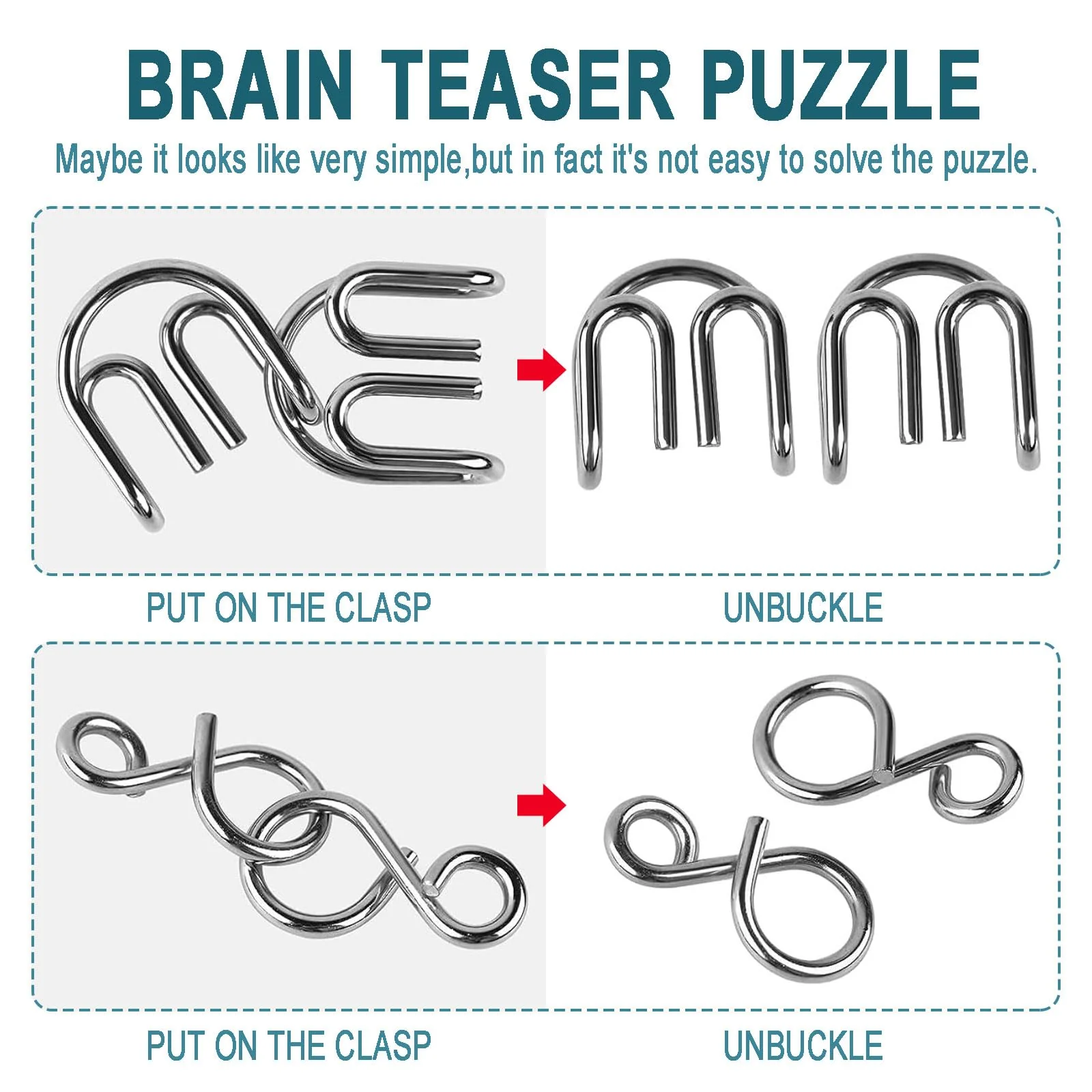 Surplex 16 Stück Knobelspiele Kit Denksportaufgaben Metallpuzzle Entwirrung Puzzles Geduldspiele Set für Erwachsene und Kinder - Image 8