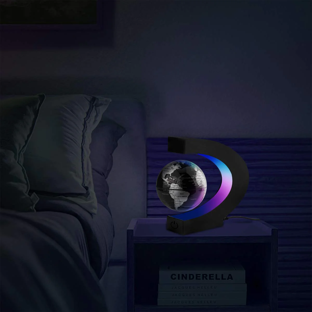 Surplex C-form Magnetische Schweben Floaten Weltkarte Globus mit Led Display Stütze, Rotierende Erde Globus Kugel, Wohnkultur Büro Dekoration Geografie Bildungs Kinderspielzeug Geschenk - Schwarz - Image 2