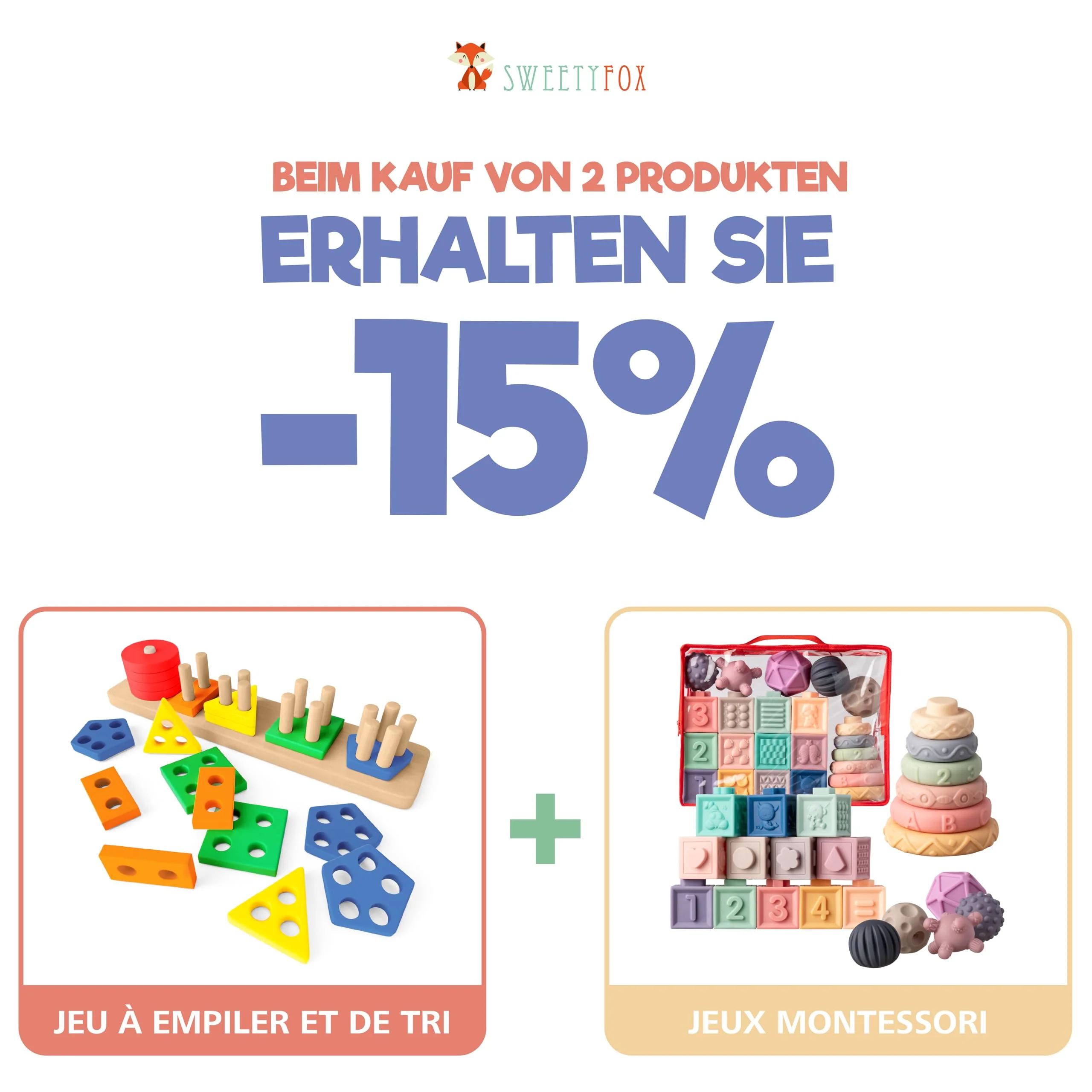 Sweety Fox Montessori Spielzeug ab 1 Jahr - Holz Sortier & Stapelspielzeug, 1 2 3 Jahre -Aktivitäts & Entwicklungsspielzeug aus Holz - Montessori - Lernspielzeug für Kleinkinder - Image 2