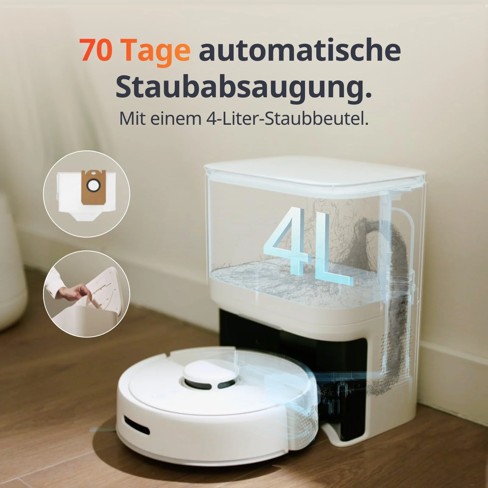 SwitchBot K10+ Staubsauger Roboter - Saugroboter mit Absaugstation für 70 Tage Reinigung, LiDAR-Navigation, Smarte Kartierung, 48dB Ultraleise, 150Mins Max, kompatibel mit Alexa, 2.4G WiFi-Verbindung - Image 2