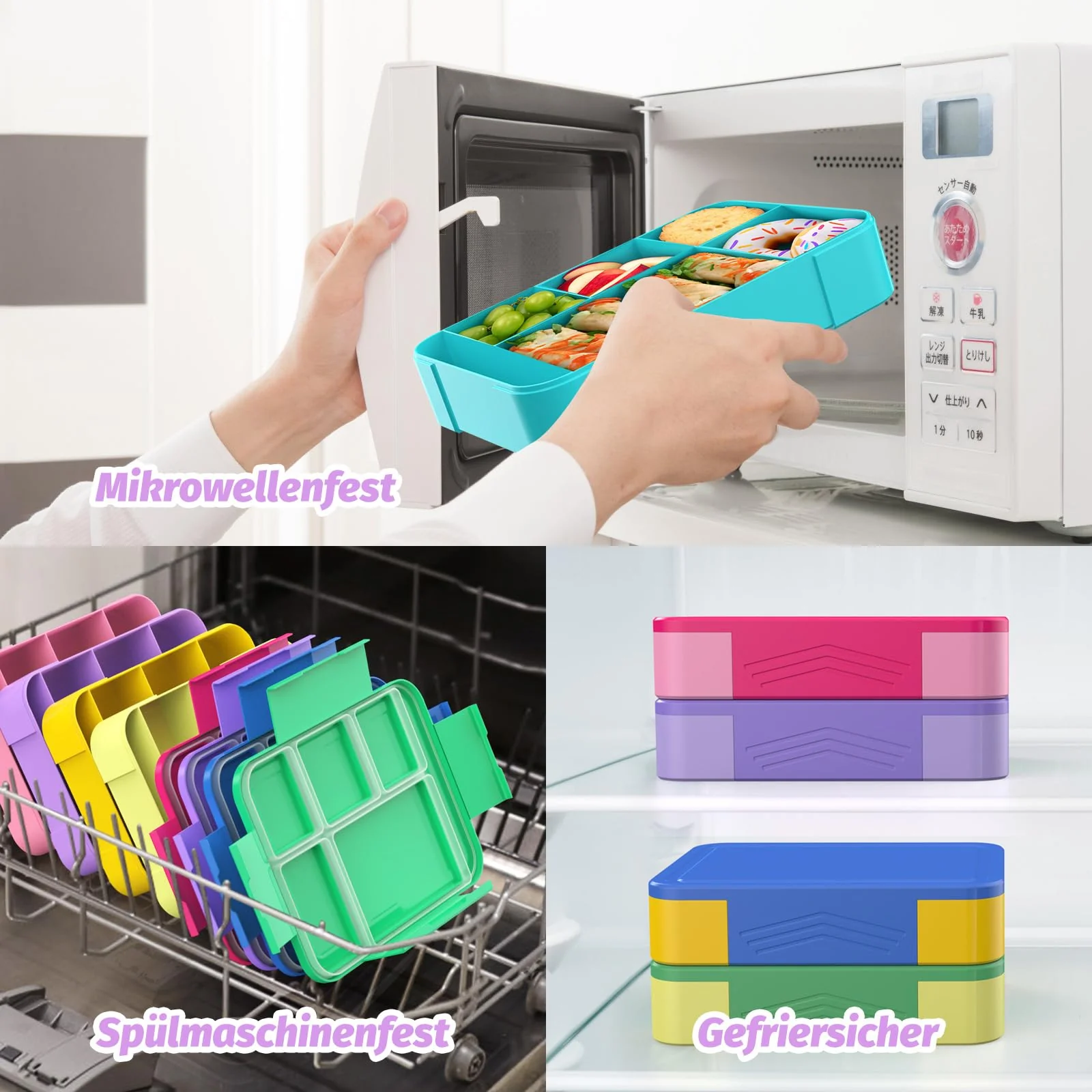 SWVIODMT Brotdose Kinder mit Fächern 1300 ml Lunchbox für Kinder, Auslaufsichere Lunchbox mit 5 Fächern, Snackbox für Mädchen & Jungen, perfekt für Schule, Kindergarten (Macaron Lila) - Image 3