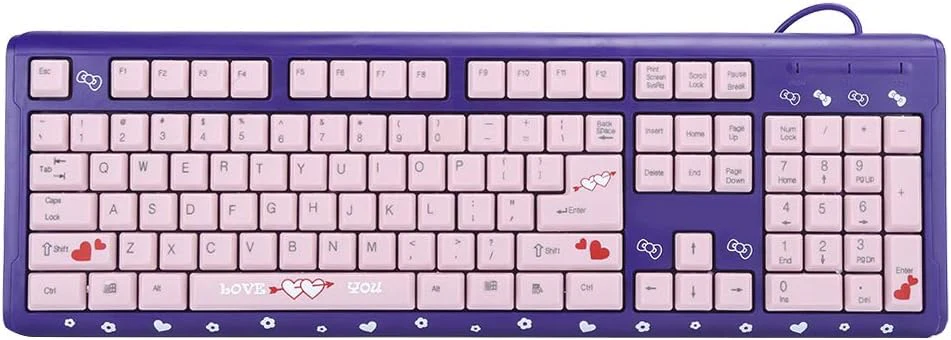 Sxhlseller 104 Tasten USB Wired Keyboard, QWERTY Ultra Thin Cartoon Computer Keyboard, wasserdichte Universal Mechanische Tastatur für Home Business Office Game(Lila Pulver) - Image 13