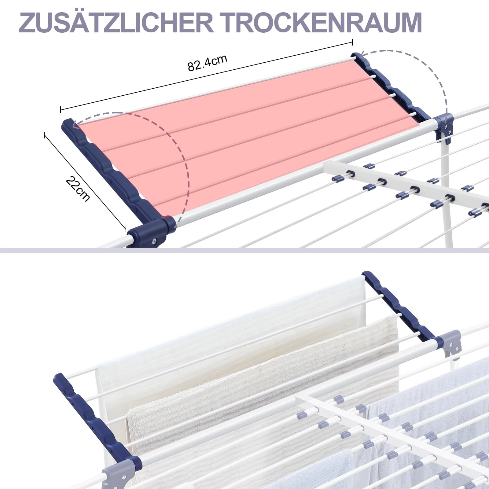 SYKIARIOL Wäscheständer, Flügelwäschetrockner, Standtrockner mit Flügeln, Ausziehbarer Klappbarer Wäscheständer mit Klammerbeutel und Sockenhalter, Für Kleidung und Handtücher Geeignet - Image 4