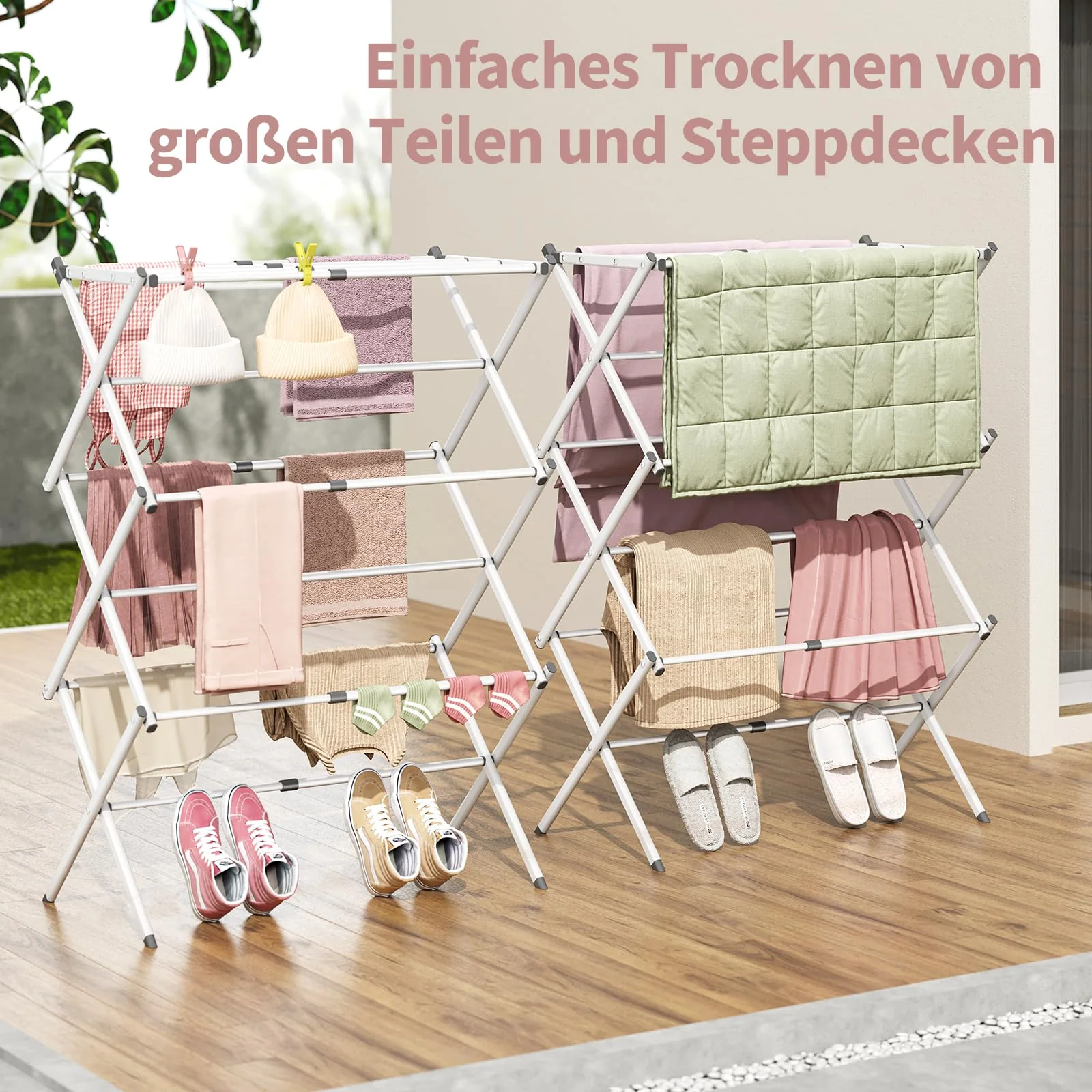 SYKIARIOL Wäscheständer Klappbar Platzsparend, Standtrockner mit 3 Ebenen und 11 Stangen, Kleiner Turmwäscheständer, Faltbarer und ausziehbarer Wäscheturm für Wäscheküche, Weiß - Image 8
