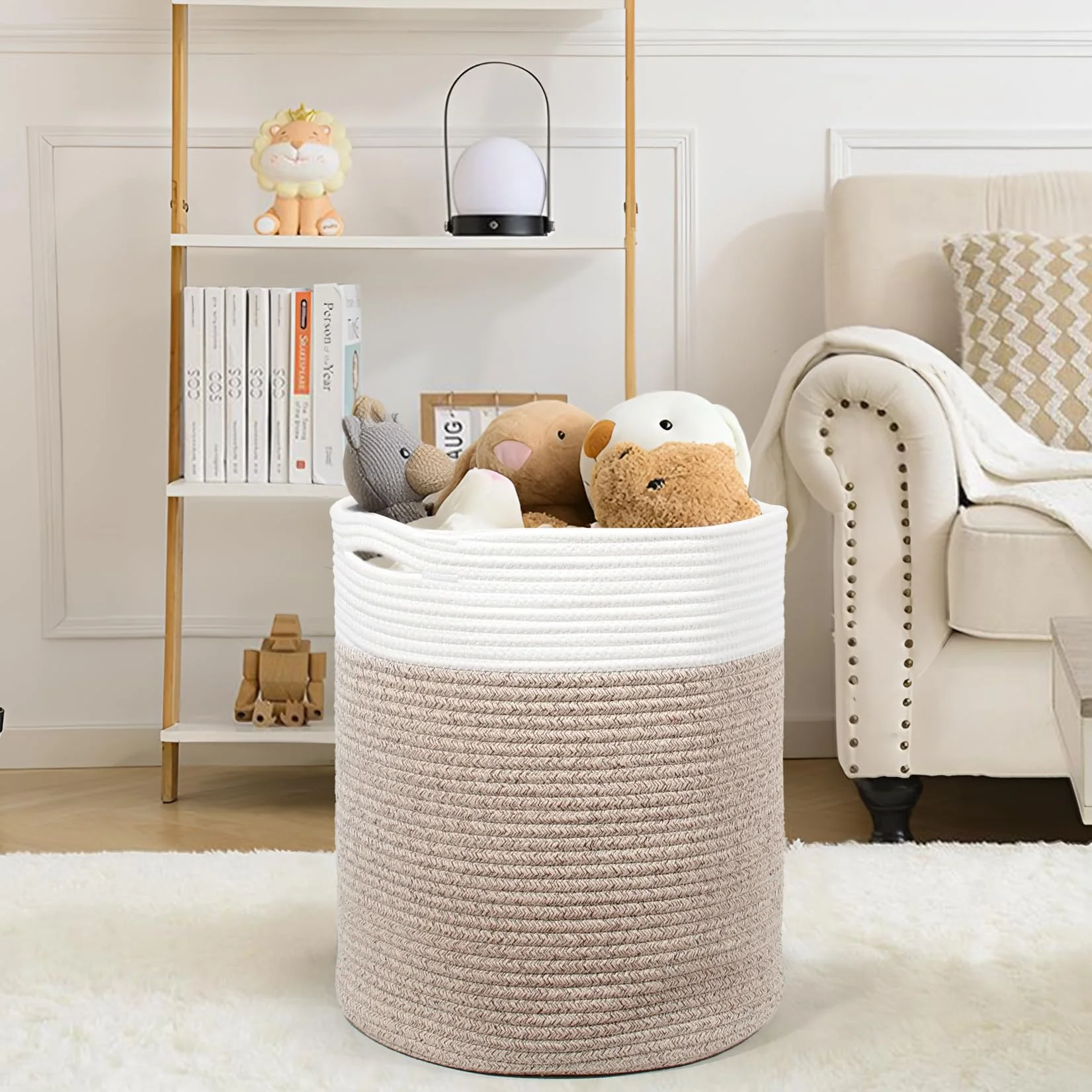 SYLANDO Waschekorb aus Baumwolle mit Griffen, Aufbewahrungskorb Geflochten, Laundry Baskets, Korb Aufbewahrung für decken, spielzeug, kuscheltier,Kleidung (Braun-H40) - Image 4