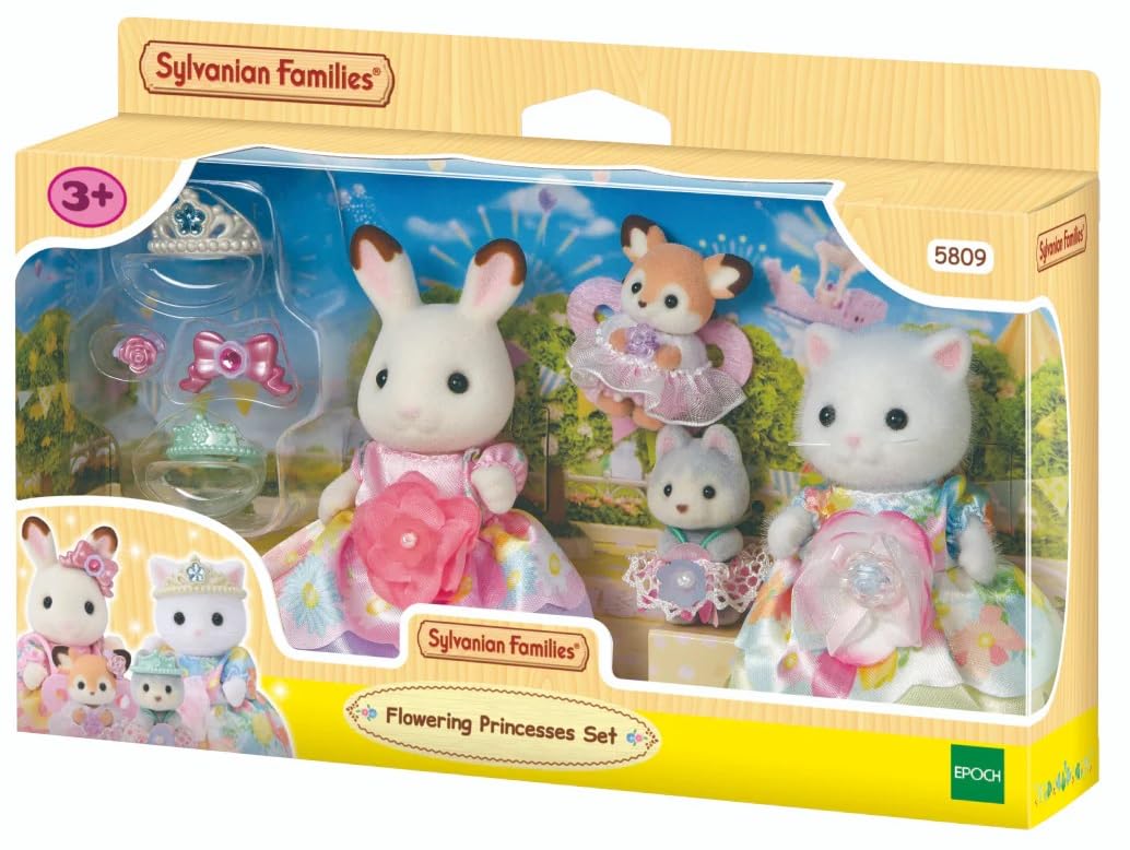 Sylvanian Families 5809 Blumenprinzessinnen Figurenset, Spielset mit Tierfiguren, Schokoladenhase, Perserkatze, Spielzeug für Kinder ab 3 Jahren