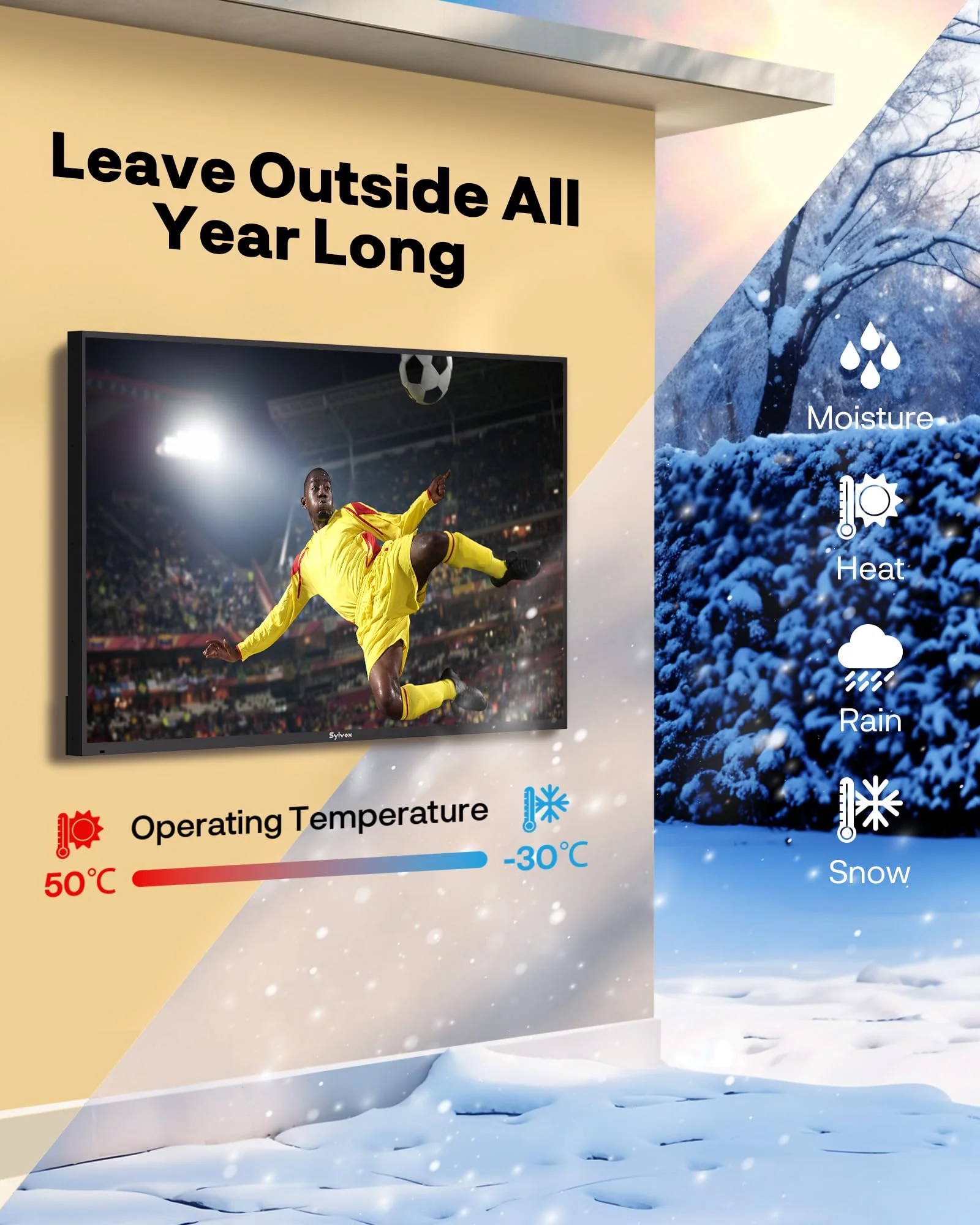 SYLVOX 65" Outdoor Fernseher, 120Hz| 4K Ultra HD | HDR 10 | Dolby Atmos | Google Outdoor TV, WiFi 5G & HDMI 2.1 Wetterfest und IP55 Wasserdicht TV, 1000 Nits Smart Fernseher für Gaming (Modell 2025) - Image 10