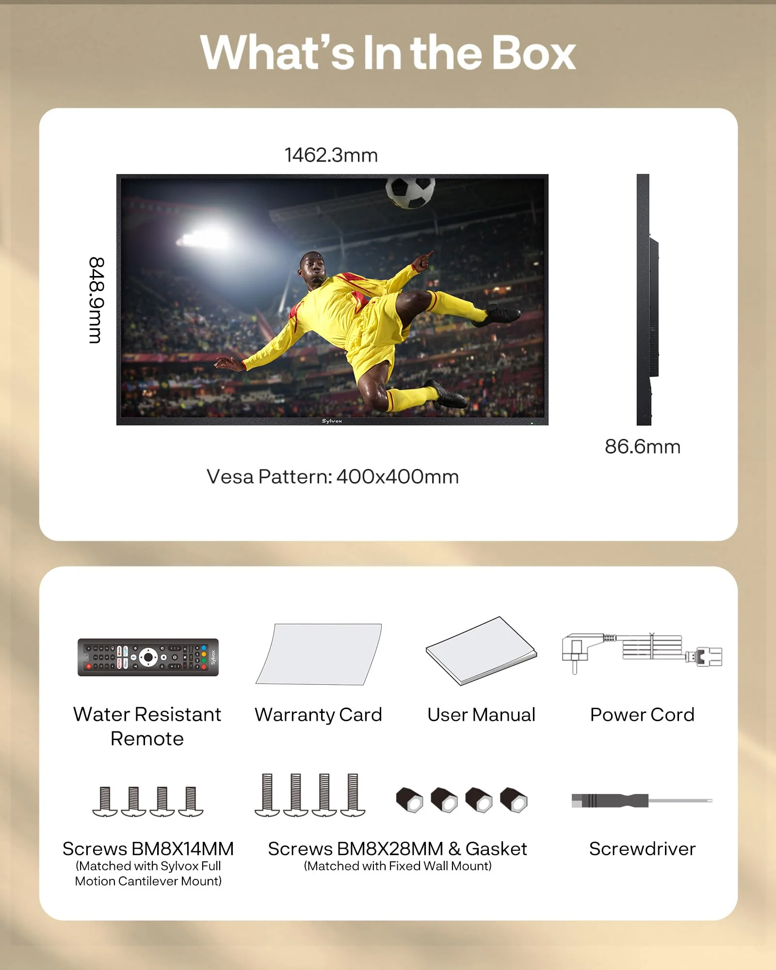 SYLVOX 65" Outdoor Fernseher, 120Hz| 4K Ultra HD | HDR 10 | Dolby Atmos | Google Outdoor TV, WiFi 5G & HDMI 2.1 Wetterfest und IP55 Wasserdicht TV, 1000 Nits Smart Fernseher für Gaming (Modell 2025) - Image 6