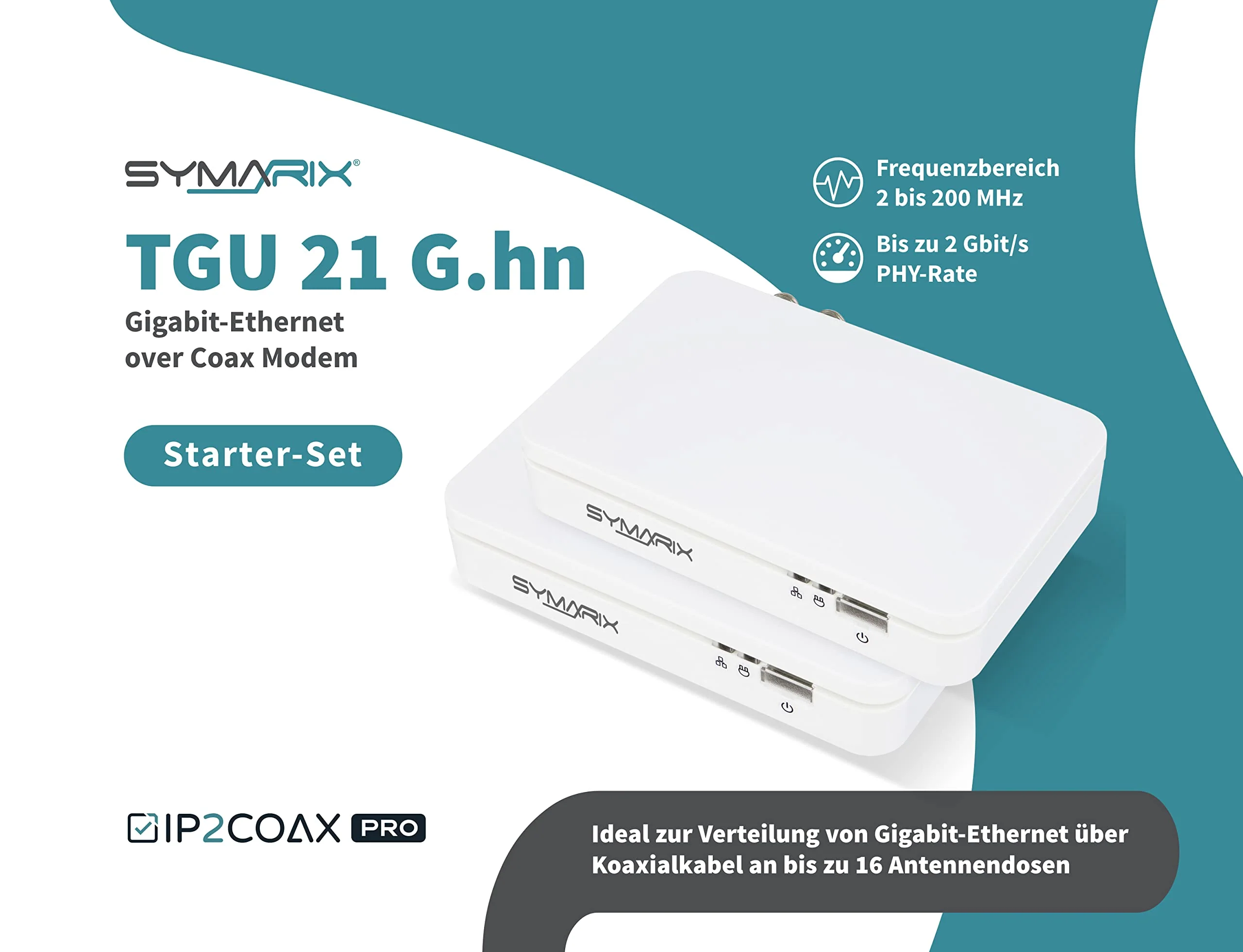 SYMARIX TGU 21 G.hn Wave-2-Technologie Ethernet Over Coax Modem (EoC) Gigabit-Ethernet über Koaxialkabel Latenz <1ms (Starter-Set) - Image 3