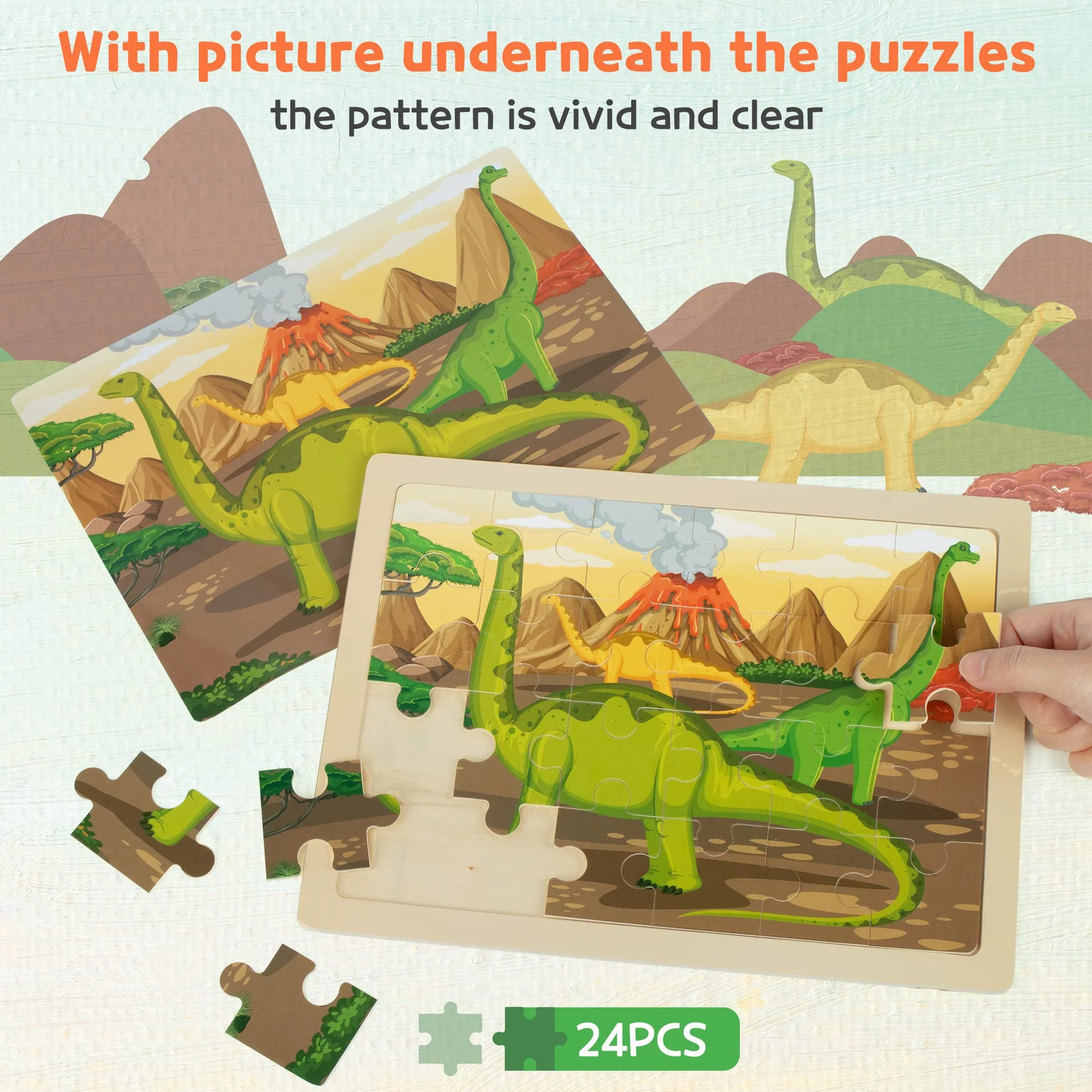 SYNARRY Dinosaurier Puzzle ab 3 4 5 6 Jahre, 4x24 Teilen Kinder Dino Holzpuzzle, Vorschule Lehrreiches Spielzeug, Geschenke für Kinder für Jungen und Mädchen - Image 6