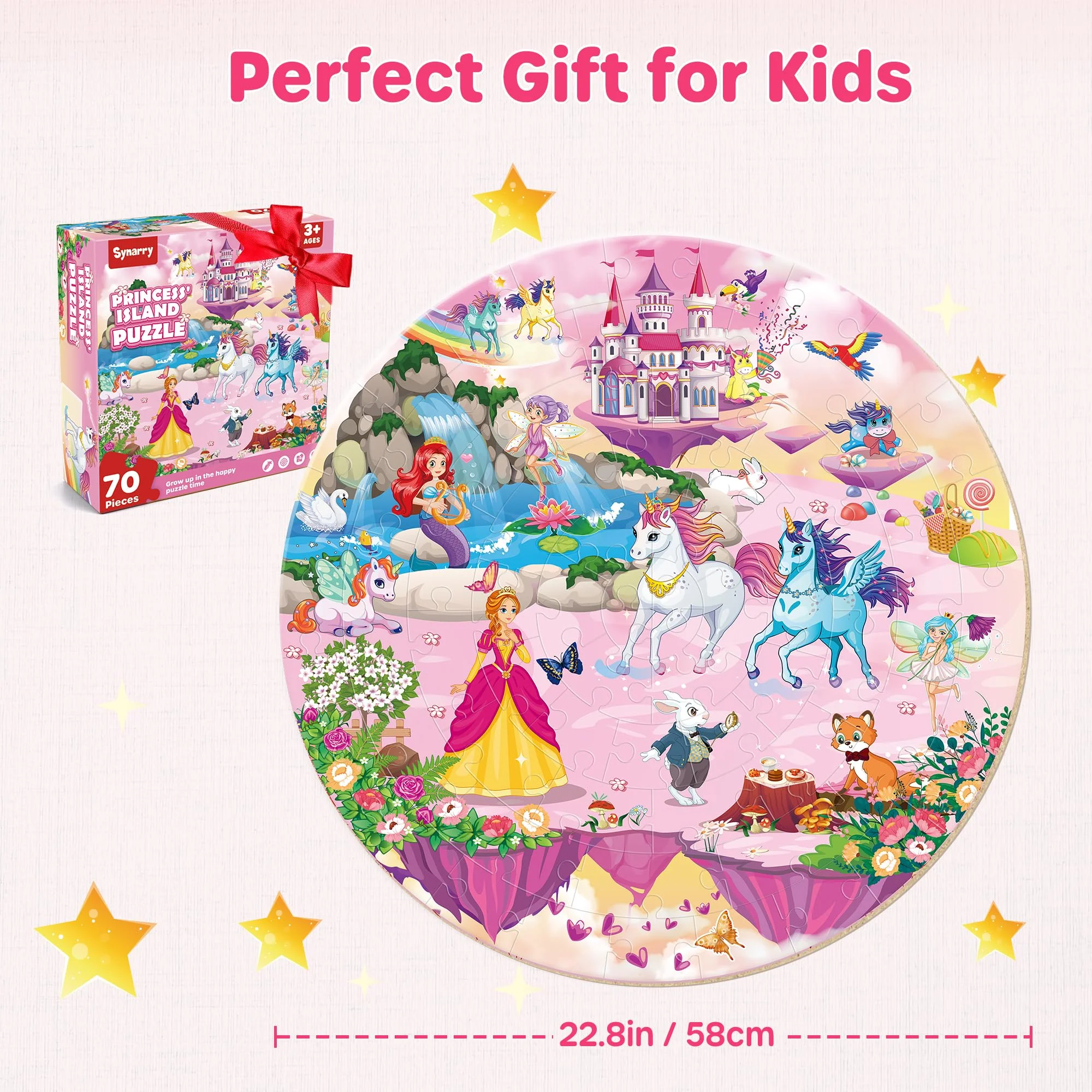 SYNARRY Große Einhorn Prinzessin Boden Puzzle für Kinder ab 3 4 5 6 7 8 Jahren, 70 Teile Kinderpuzzle Einhorn Holz, Lernspielzeug Spiele Geschenk für Jungen Mädchen - Image 4