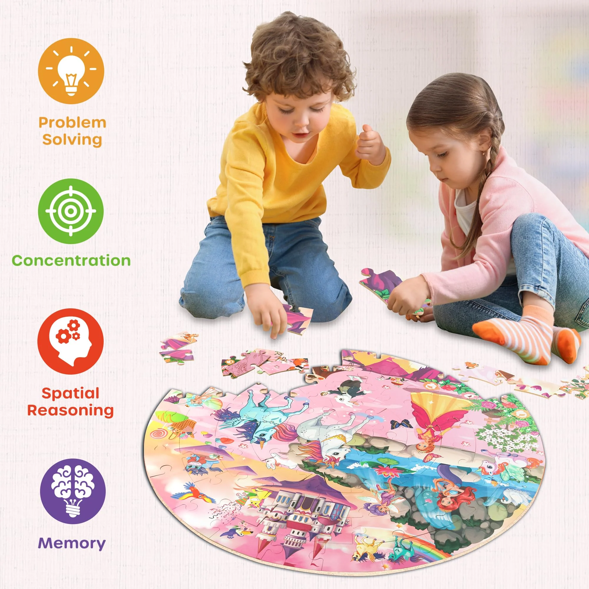SYNARRY Große Einhorn Prinzessin Boden Puzzle für Kinder ab 3 4 5 6 7 8 Jahren, 70 Teile Kinderpuzzle Einhorn Holz, Lernspielzeug Spiele Geschenk für Jungen Mädchen - Image 5