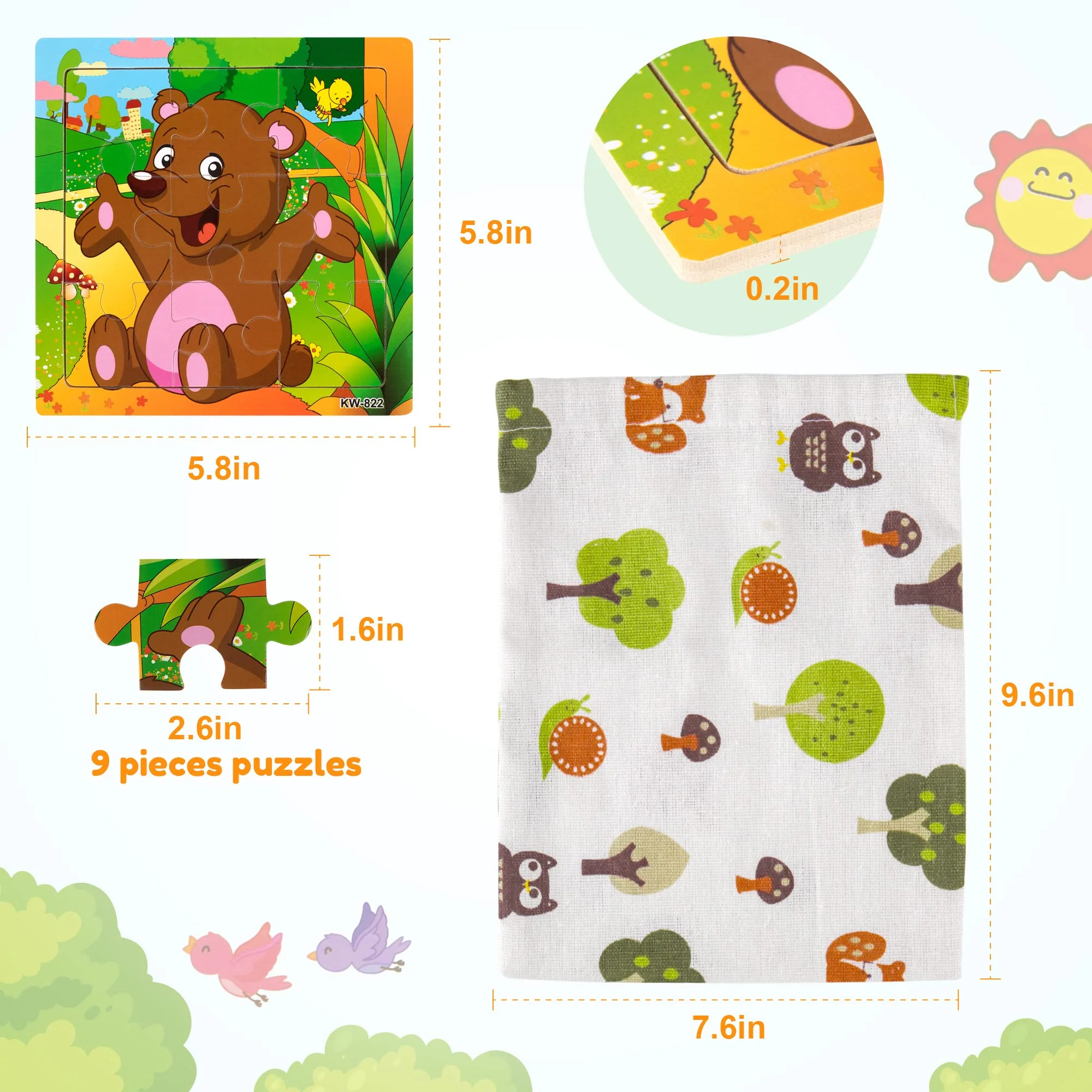 SYNARRY Kinder Puzzle ab 2 3 Jahre Mädchen Jungen, 6×9 Teile Tiere Holzpuzzle,Lernspielzeug für Kleinkinder - Image 3