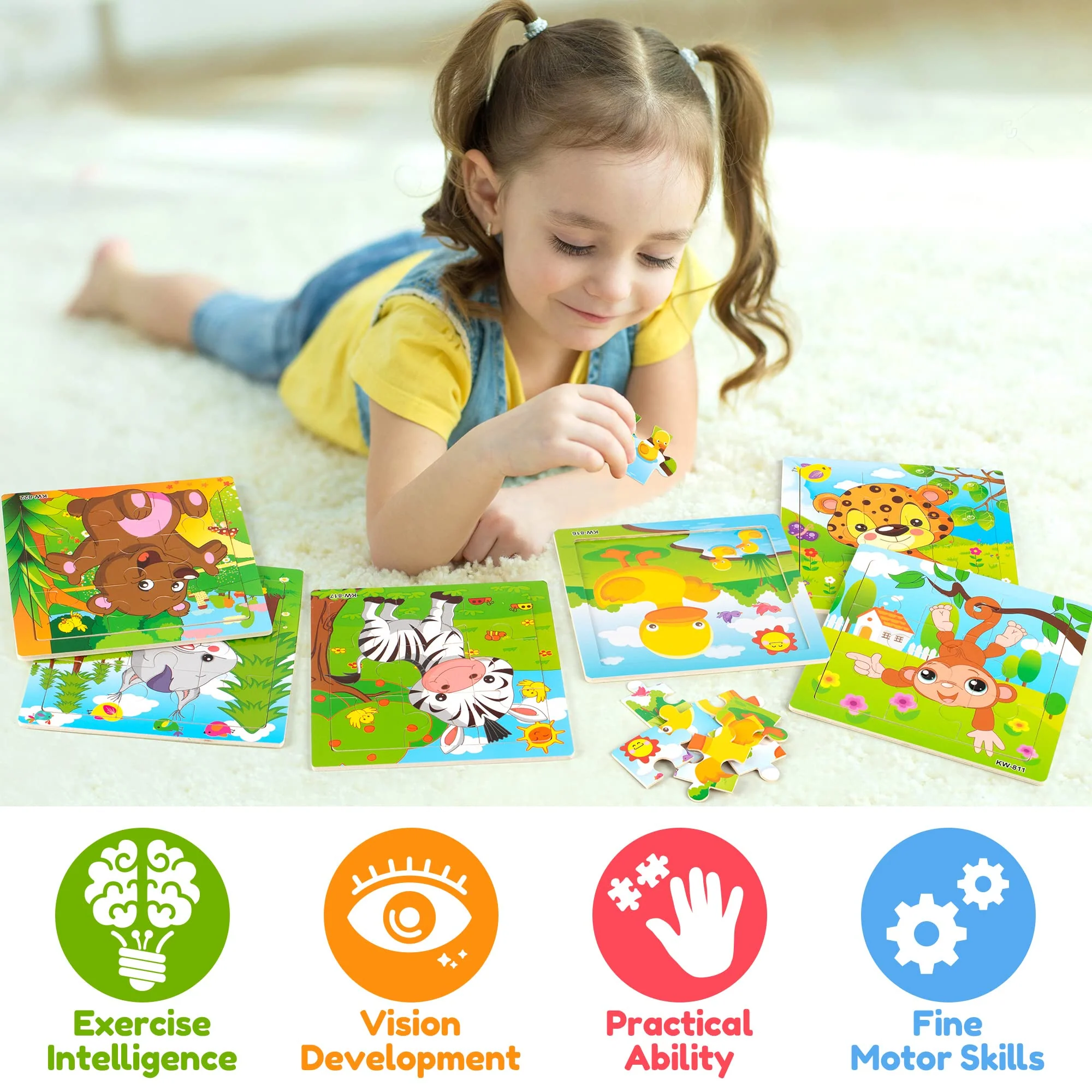 SYNARRY Kinder Puzzle ab 2 3 Jahre Mädchen Jungen, 6×9 Teile Tiere Holzpuzzle,Lernspielzeug für Kleinkinder - Image 7