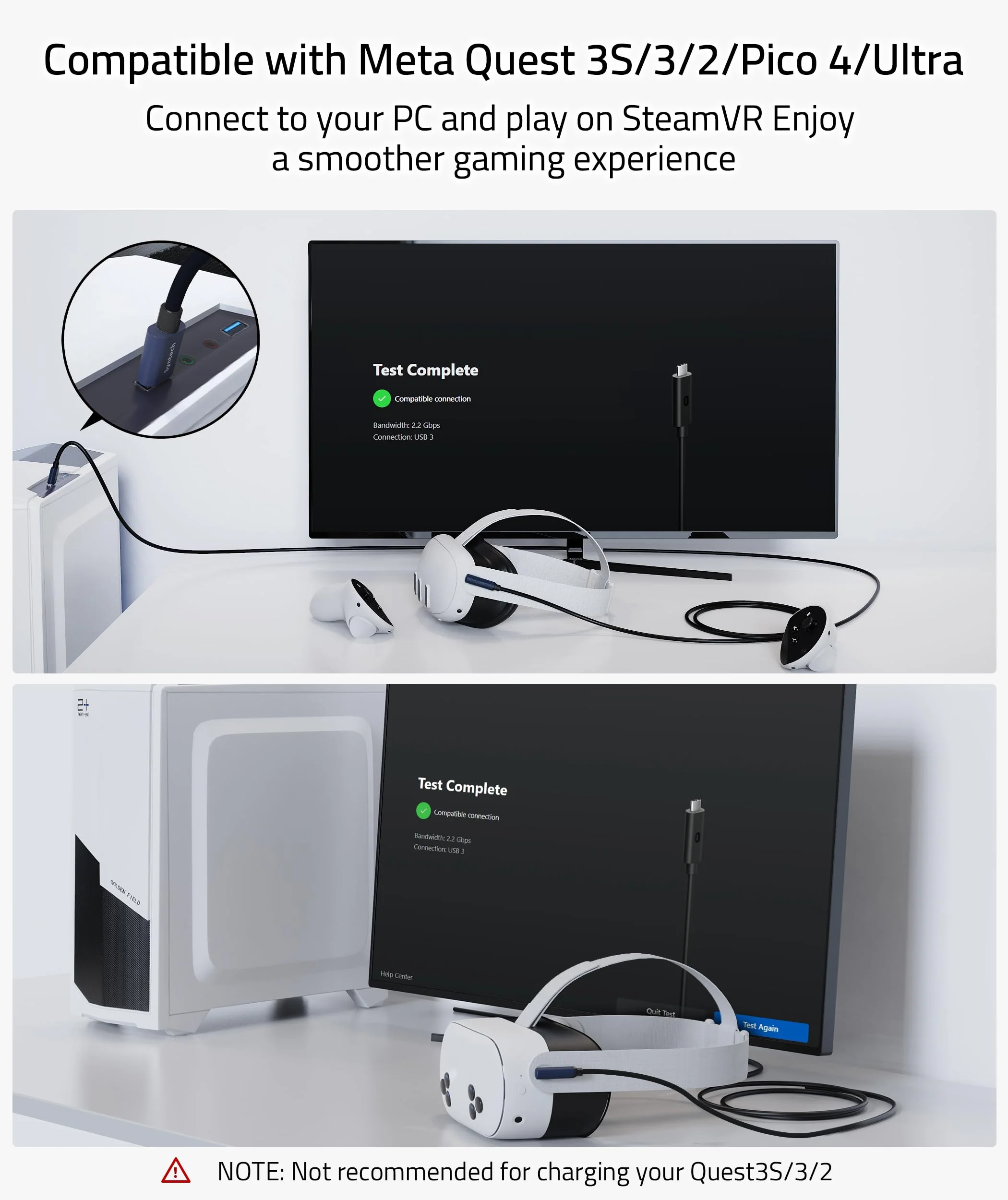 Syntech Link Kabel 5M, Kompatibel mit Oculus Meta Quest 3/3S, Quest2/1/Pro und Pico 4, PC Steam VR Zubehör, High Speed Datenübertragung, USB 3.0 zu USB C Kabel für VR und Gaming PC, Schwarz - Image 2