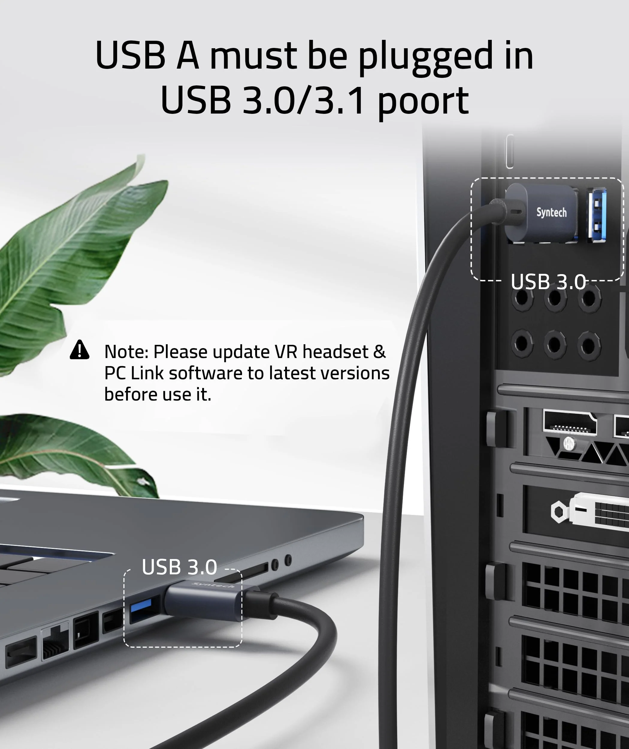 Syntech Link Kabel 5M, Kompatibel mit Oculus Meta Quest 3/3S, Quest2/1/Pro und Pico 4, PC Steam VR Zubehör, High Speed Datenübertragung, USB 3.0 zu USB C Kabel für VR und Gaming PC, Schwarz - Image 4
