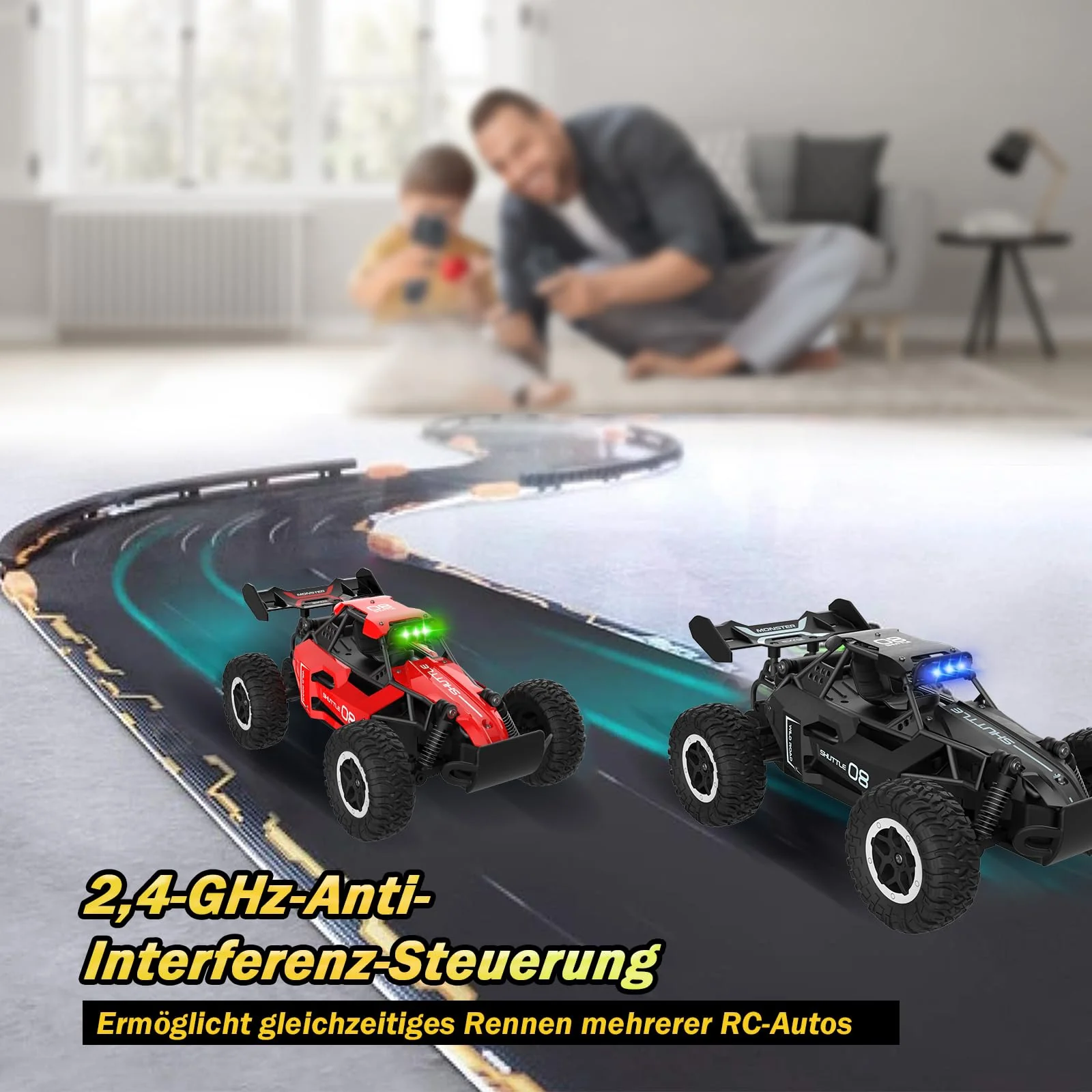 SZJJX Ferngesteuertes Auto ab 3 4 5 6 7 8+ Jahre Kinder,2.4Ghz RC Auto Spielzeug mit Alloy Gehäuse,LED Blinken,2WD 20KM/H Rennauto Ferngesteuert,RC Car Crawler Geschenk Mädchen Junge Kinder Rot - Image 2
