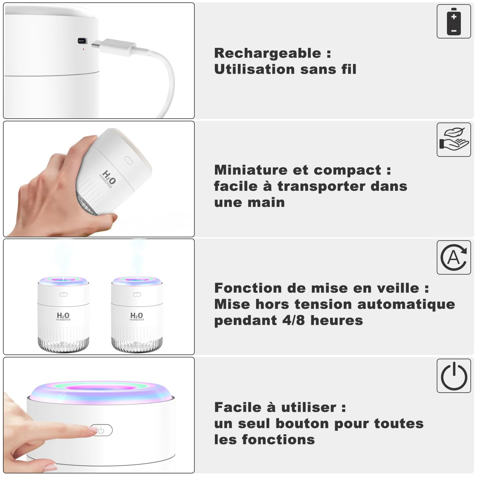 SZO Luftbefeuchter Mini-Luftbefeuchter Luftbefeuchter Für Den Innenbereich Mit Led-Licht, Auto-Off-Funktion Und Zwei Vernebelungsmodi Geeignet Für Den Einsatz In Autos, Schlafzimmern Und Büros - Image 2