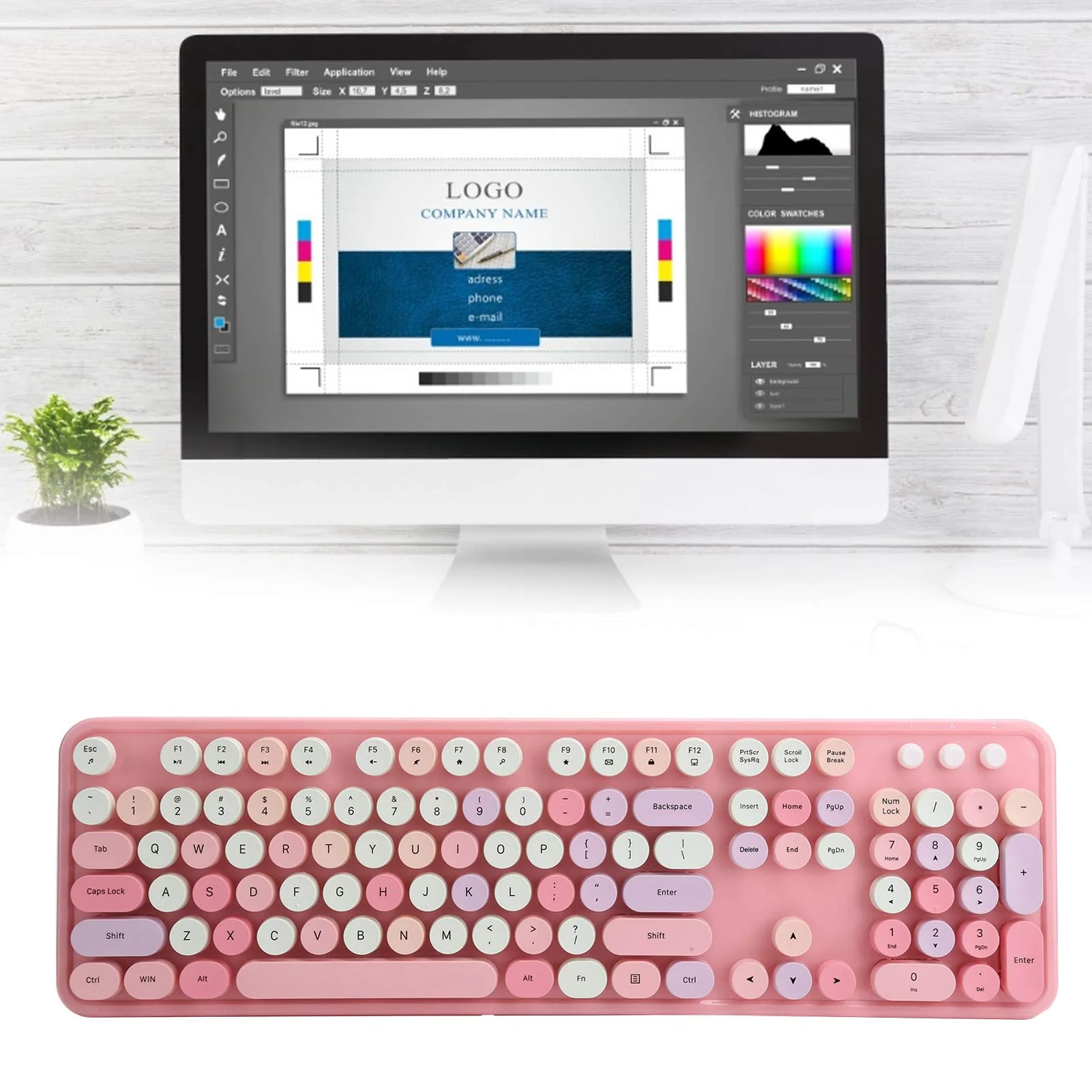 T opiky Wireless Keyboard Mouse Set, Full-Size Wireless Keyboard Mouse Combo, 2,4 GHz 104-Tasten-Retro-Tastatur und 1600 DPI einstellbare Maus für PC-Desktop-Computer Laptop(Rosa) - Image 2