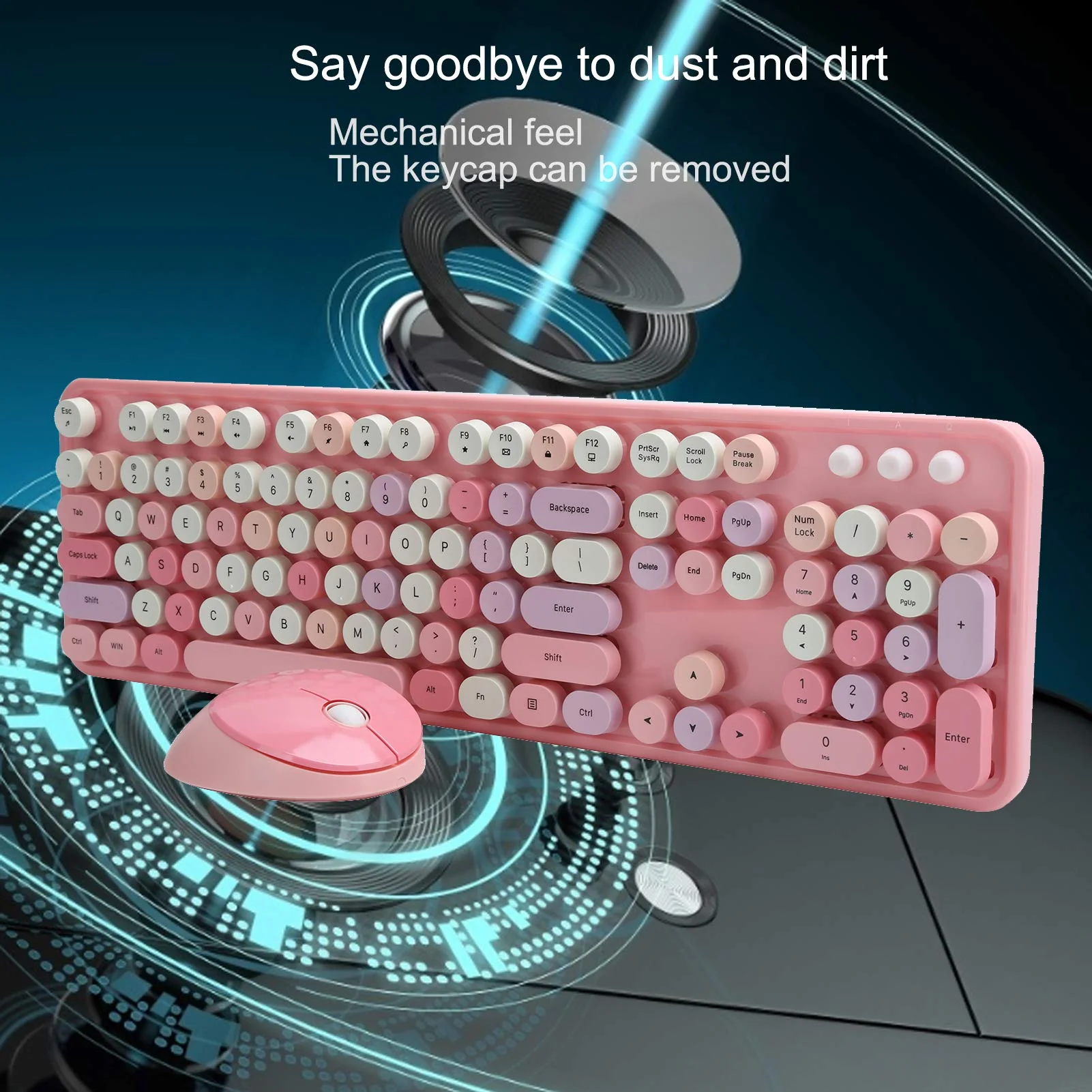 T opiky Wireless Keyboard Mouse Set, Full-Size Wireless Keyboard Mouse Combo, 2,4 GHz 104-Tasten-Retro-Tastatur und 1600 DPI einstellbare Maus für PC-Desktop-Computer Laptop(Rosa) - Image 6