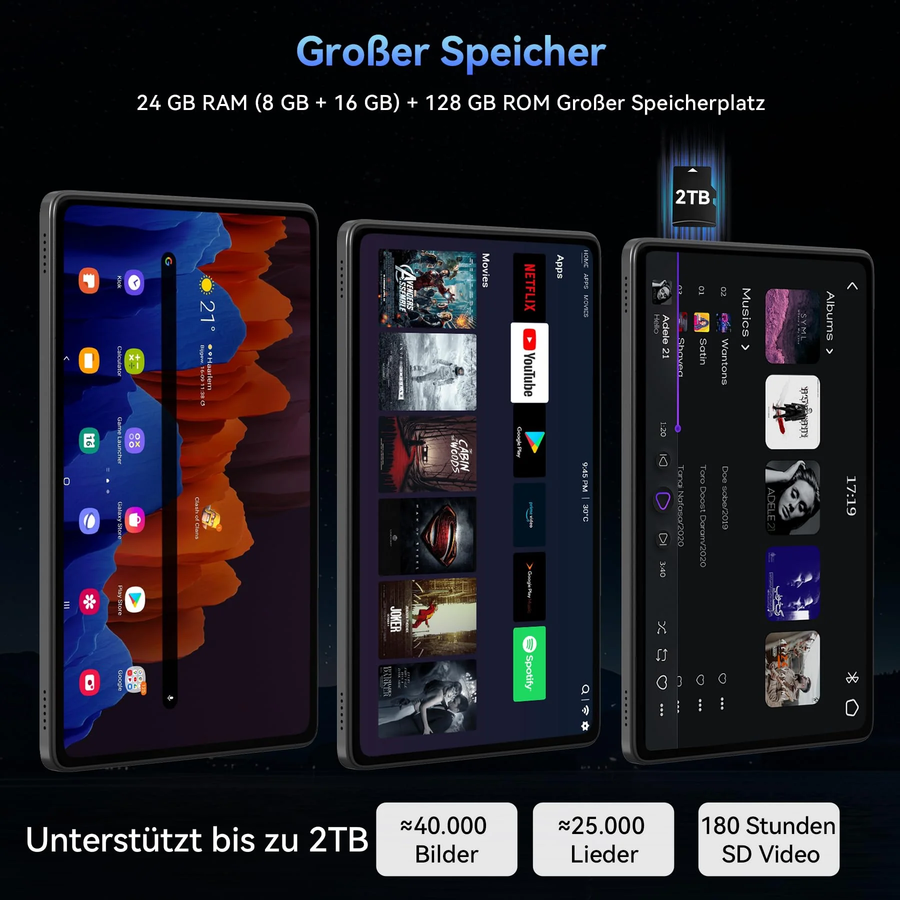Tablet 2025 Das weltweit erste Android 16 Tablets mit Gemini AI, 11 Zoll FHD Display, 24GB RAM 128GB ROM / 2TB TF, 13MP Kamera, 8000mAh, Widevine L1, 5G WiFi, 2 in 1 - Tablet mit Tastatur und Stift - Image 6
