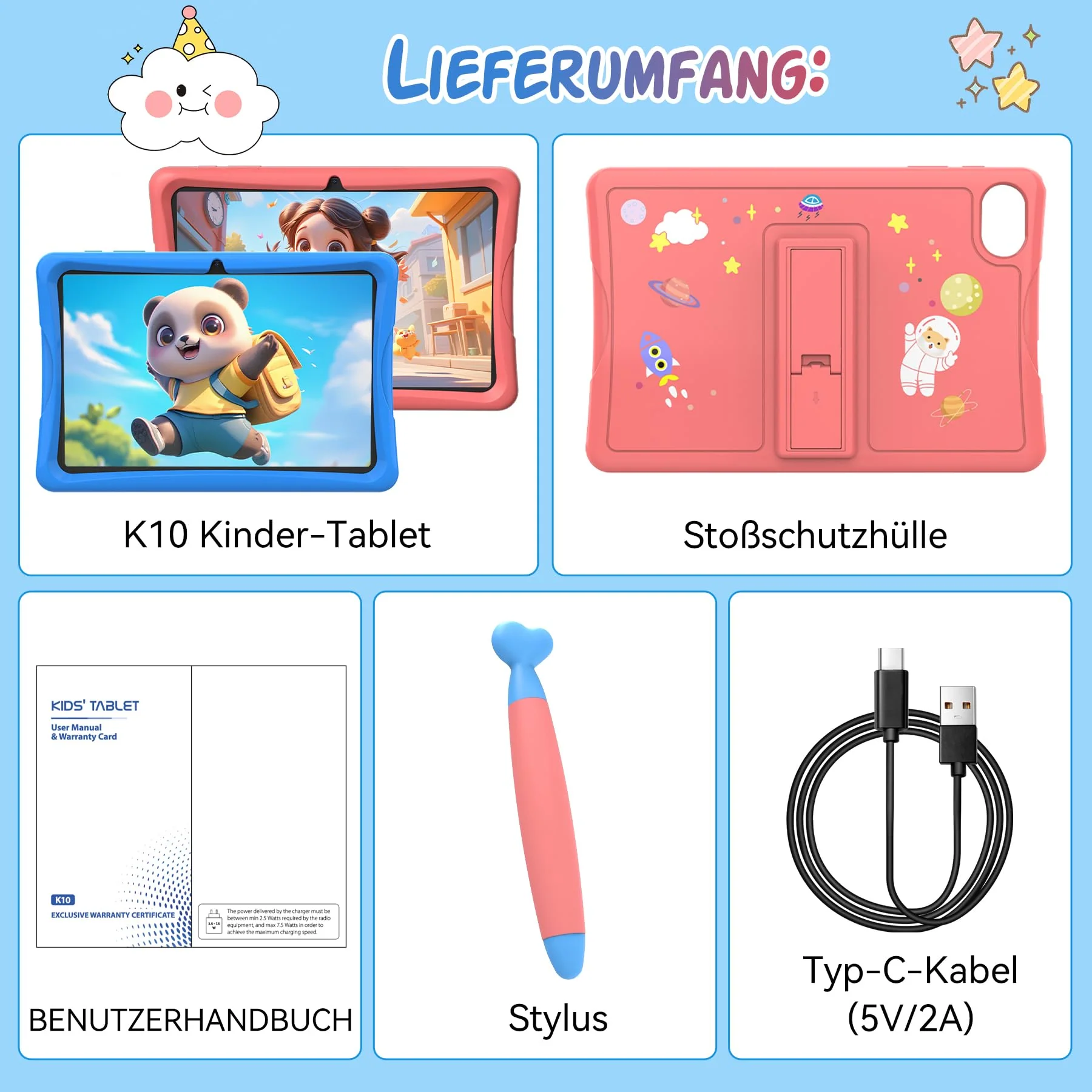 TABWEE Kinder Tablet 10 Zoll, Android 15 mit 12GB RAM + 64GB ROM + 2TB Erweiterbar, 5G WiFi, Widevine L1, 5000mAh, Quad Core, Elterliche Kontrolle, GMS Certified Kids Tablet mit Eva Case - Image 2