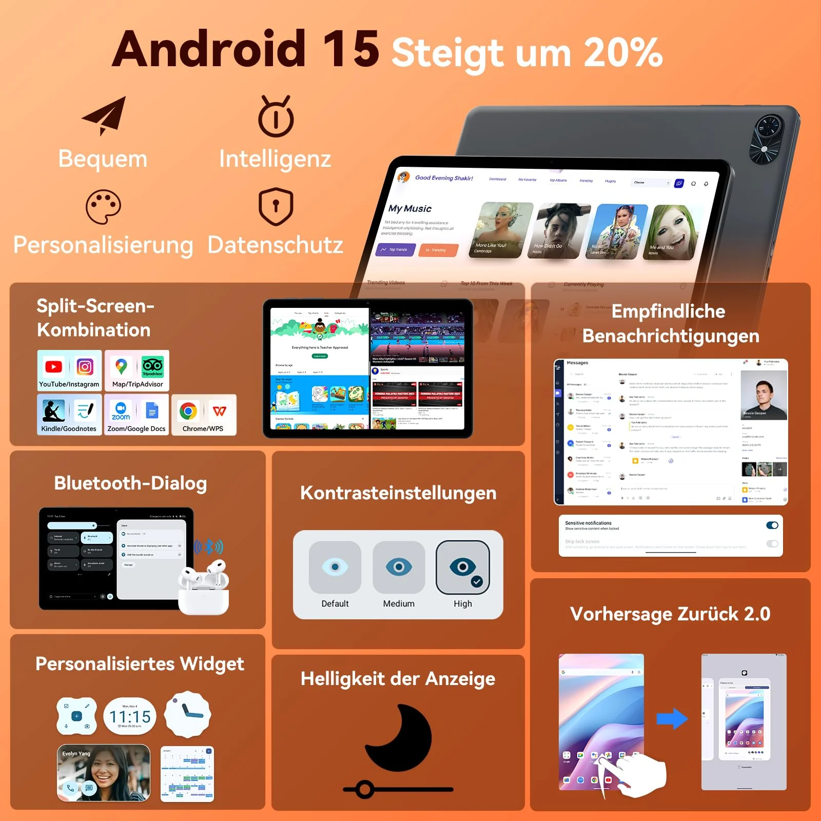 TABWEE T80 Android 15 Tablet 10 Zoll, 12GB RAM + 128GB ROM (Erweiterbar auf 2TB), 5G WiFi, Gemini AI, 6000mAh Akku. Perfekt für Gaming mit Dual-Kamera, BT5.0, OTG & Type-C. Neuestes Modell 2025 - Image 8