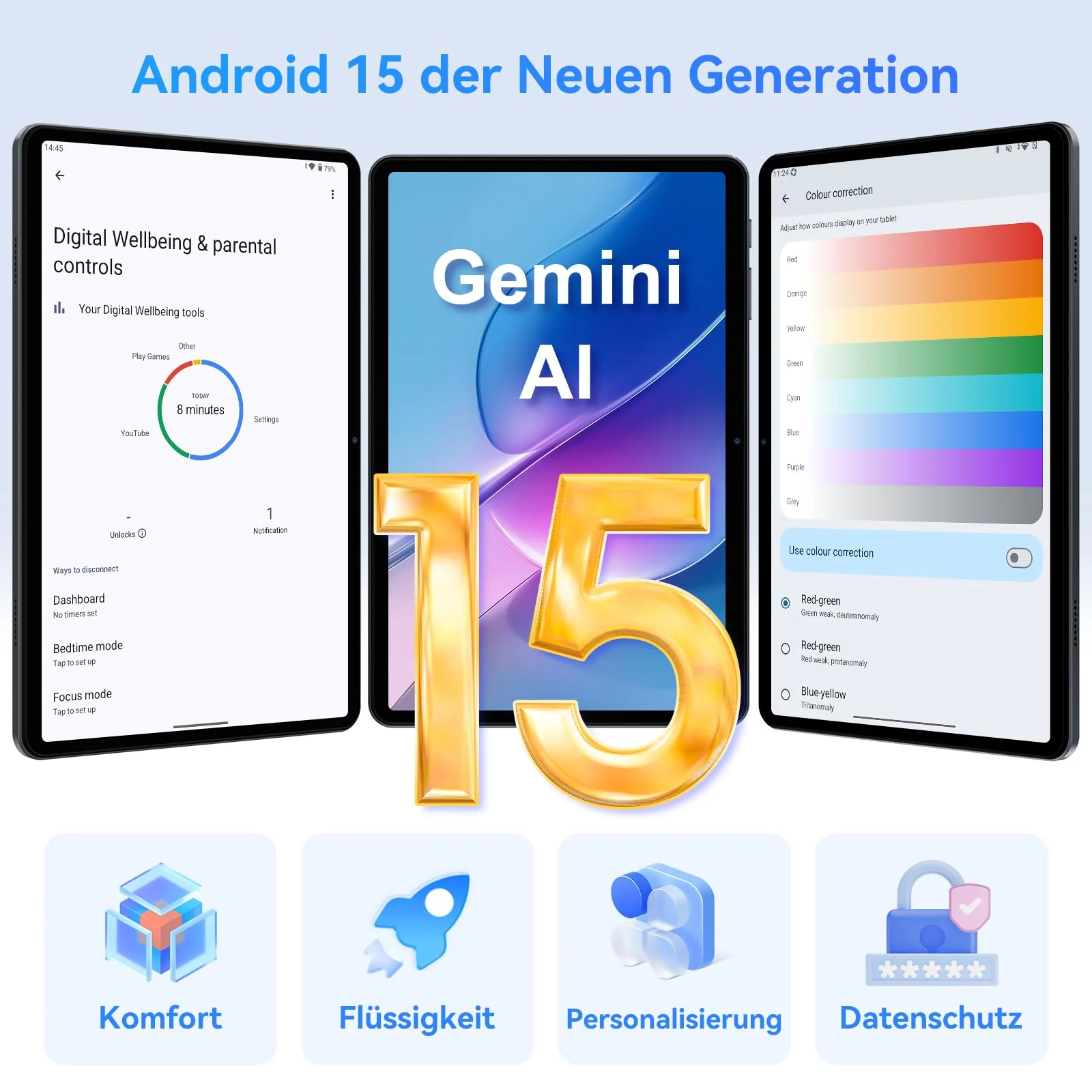TABWEE T80 Android 15 Tablet mit Tastatur - 18GB RAM+128GB ROM (2TB TF), Tablet 10 Zoll, 6000mAh, 5MP+2MP, Gemini AI, 5G WiFi, GPS, Face ID (2 Jahre Garantie) - Image 5